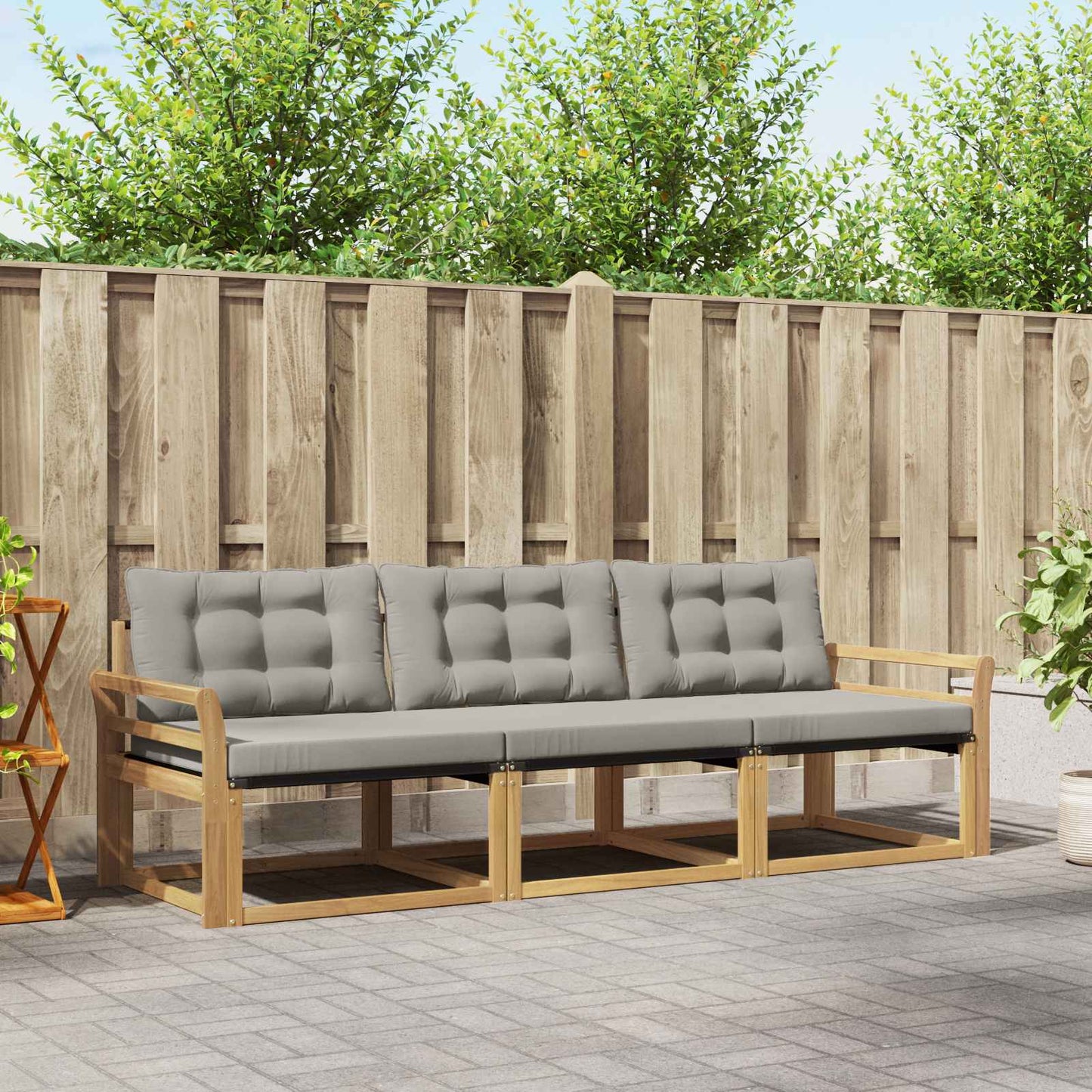 Buiten bankenset met kussen 3 pcs Wit en Lichtgrijs is nu te koop bij PeponiXL, paradijselijk wonen!