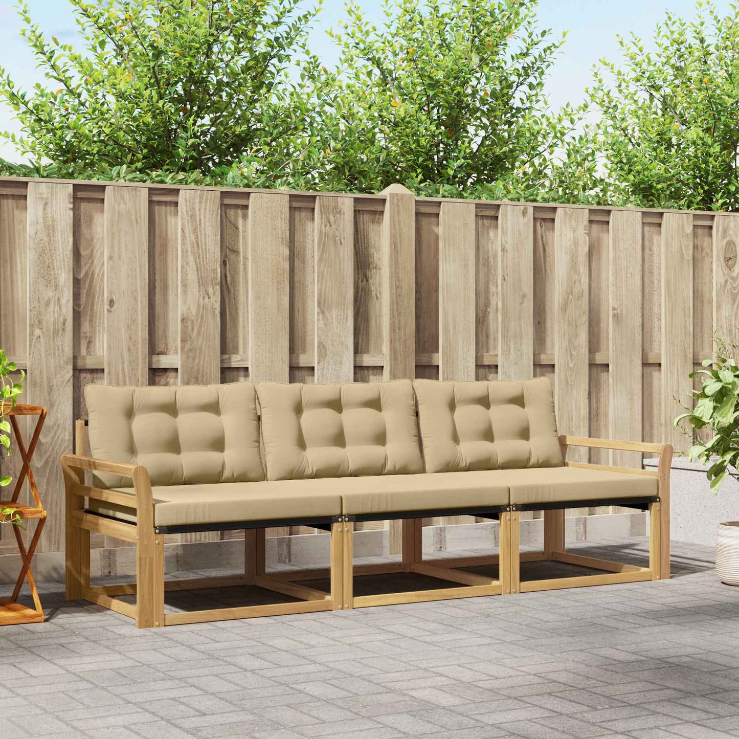 Buiten bankenset met kussen 3 pcs Wit en Beige is nu te koop bij PeponiXL, paradijselijk wonen!