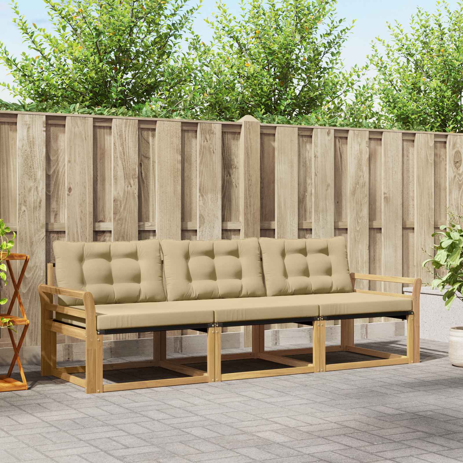 Buiten bankenset met kussen 3 pcs Wit en Beige is nu te koop bij PeponiXL, paradijselijk wonen!