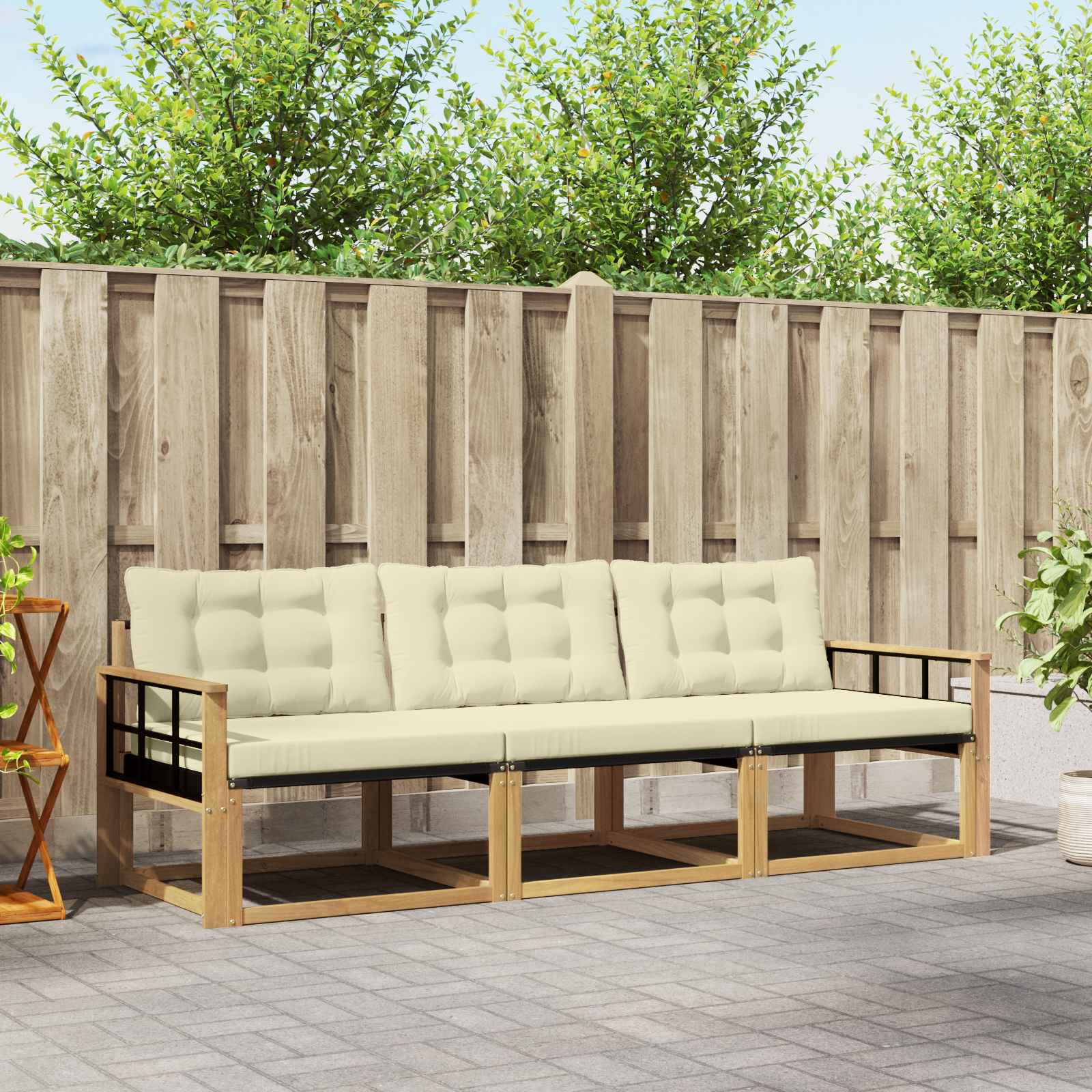 Buiten bankenset met kussen 3 pcs Wit en crèmekleurig is nu te koop bij PeponiXL, paradijselijk wonen!