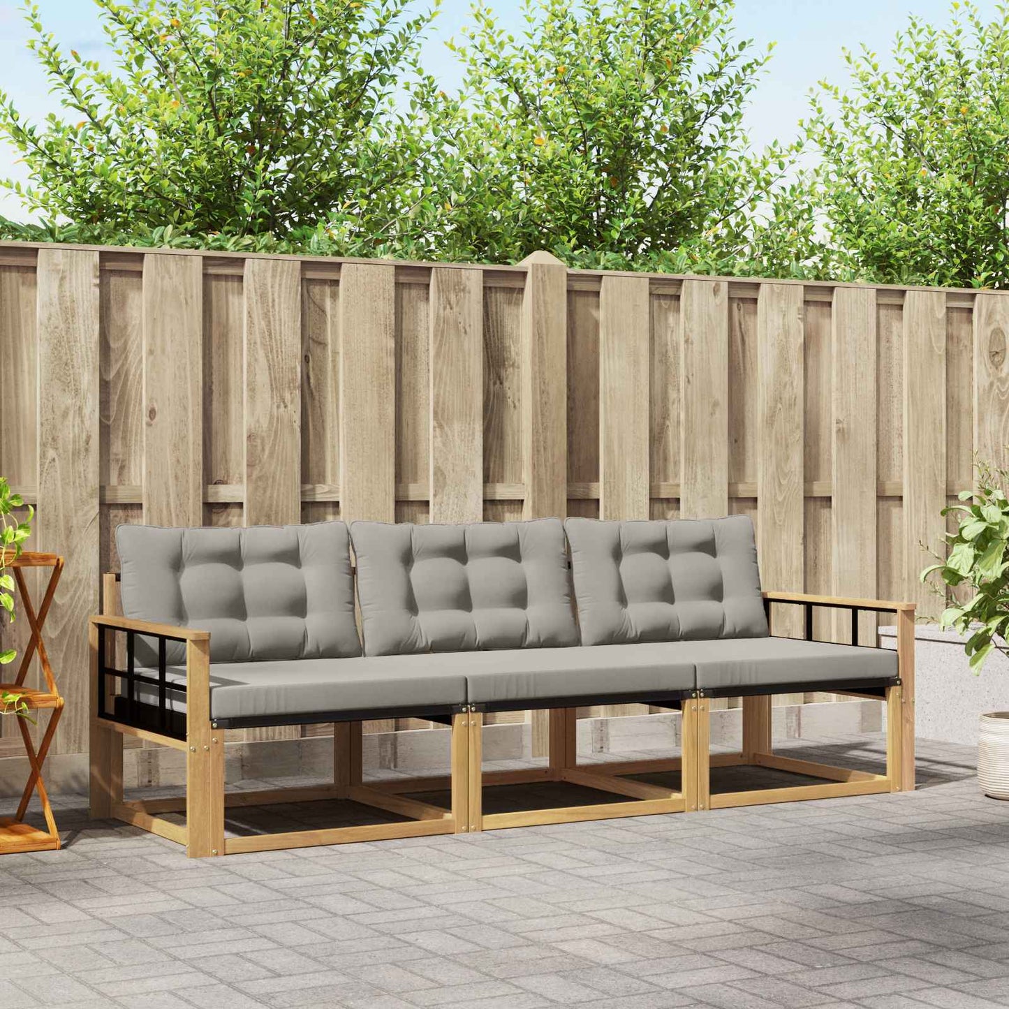 Buiten bankenset met kussen 3 pcs Wit en Lichtgrijs is nu te koop bij PeponiXL, paradijselijk wonen!