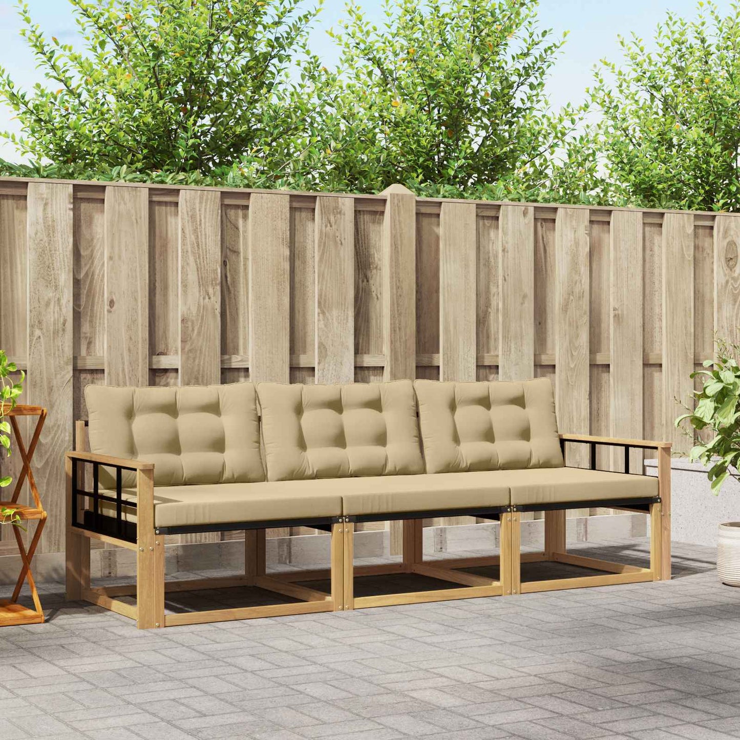 Buiten bankenset met kussen 3 pcs Wit en Beige is nu te koop bij PeponiXL, paradijselijk wonen!