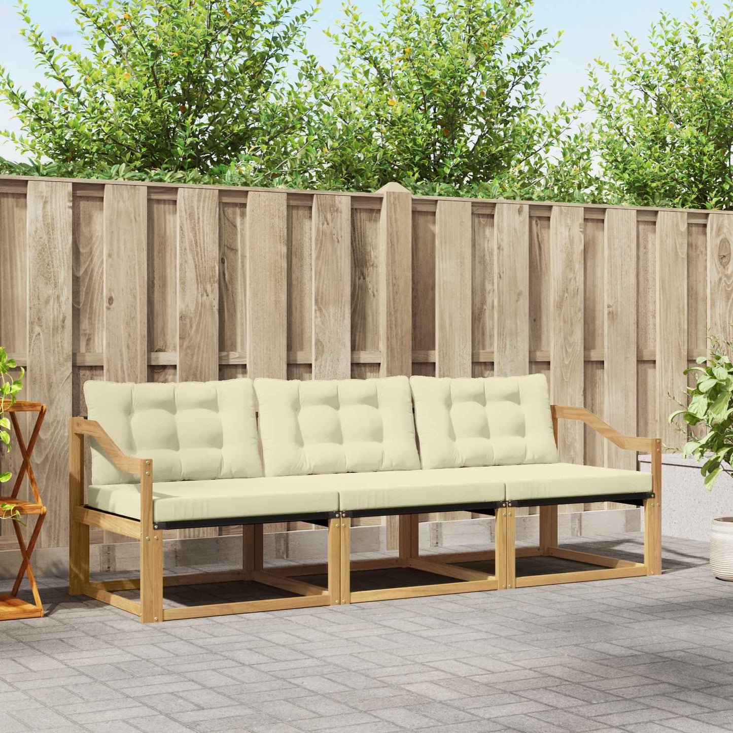 Buiten bankenset met kussen 3 pcs Wit en crèmekleurig is nu te koop bij PeponiXL, paradijselijk wonen!