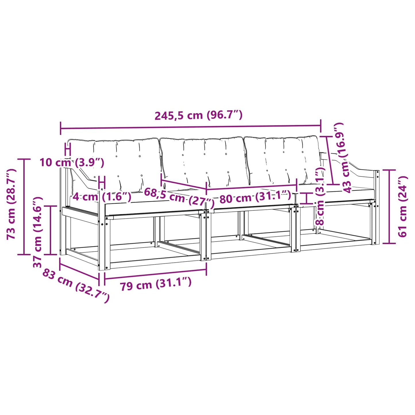 Buiten bankenset met kussen 3 pcs Wit en crèmekleurig is nu te koop bij PeponiXL, paradijselijk wonen!