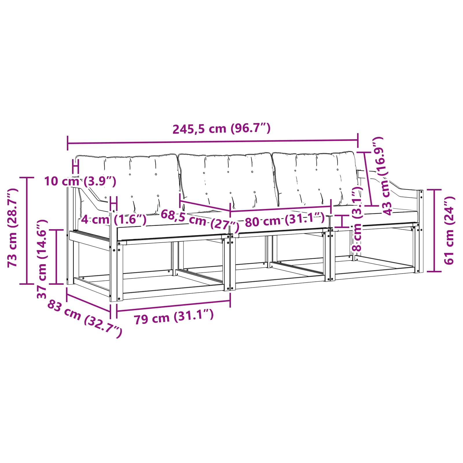 Buiten bankenset met kussen 3 pcs Wit en crèmekleurig is nu te koop bij PeponiXL, paradijselijk wonen!