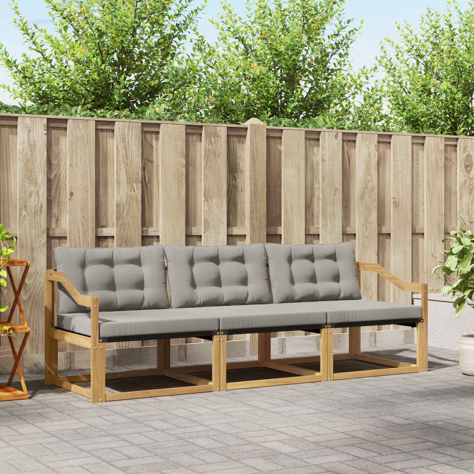 Buiten bankenset met kussen 3 pcs Wit en Lichtgrijs is nu te koop bij PeponiXL, paradijselijk wonen!