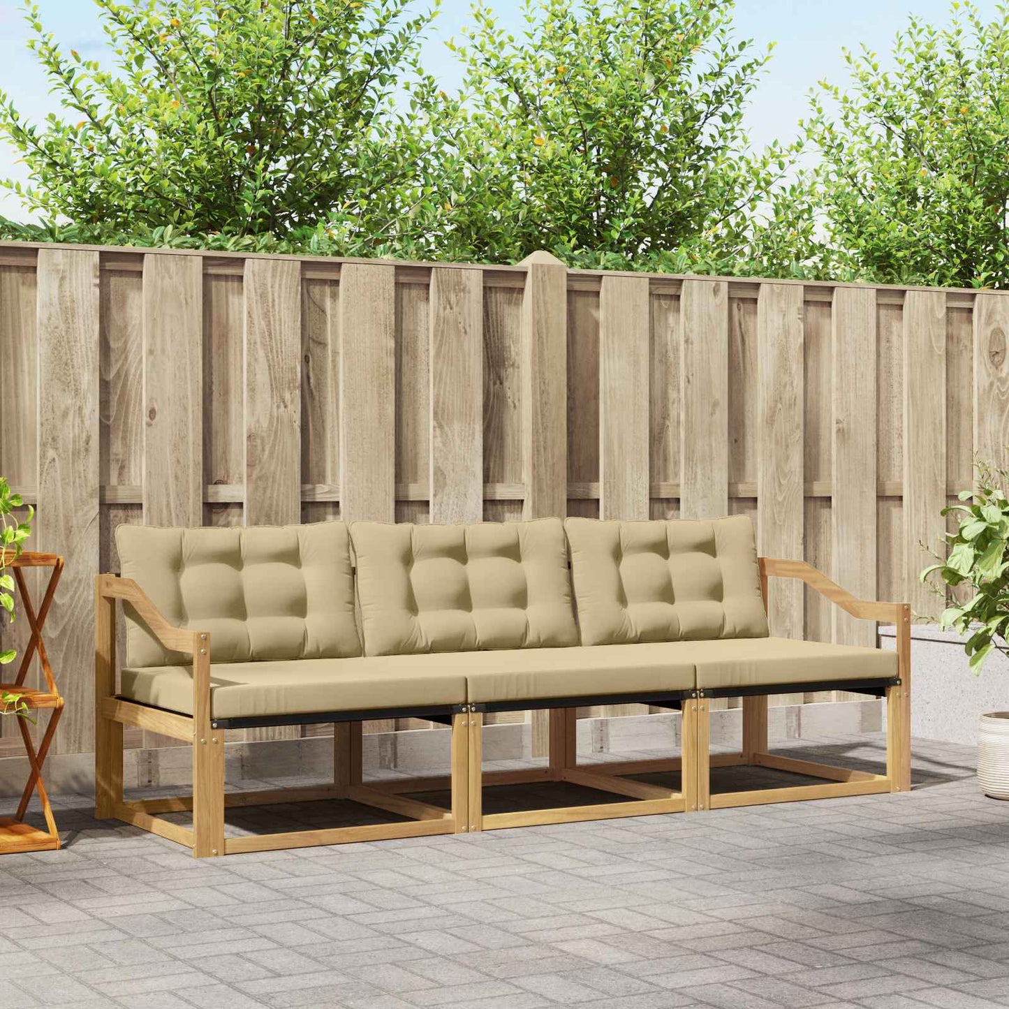 Buiten bankenset met kussen 3 pcs Wit en Beige is nu te koop bij PeponiXL, paradijselijk wonen!