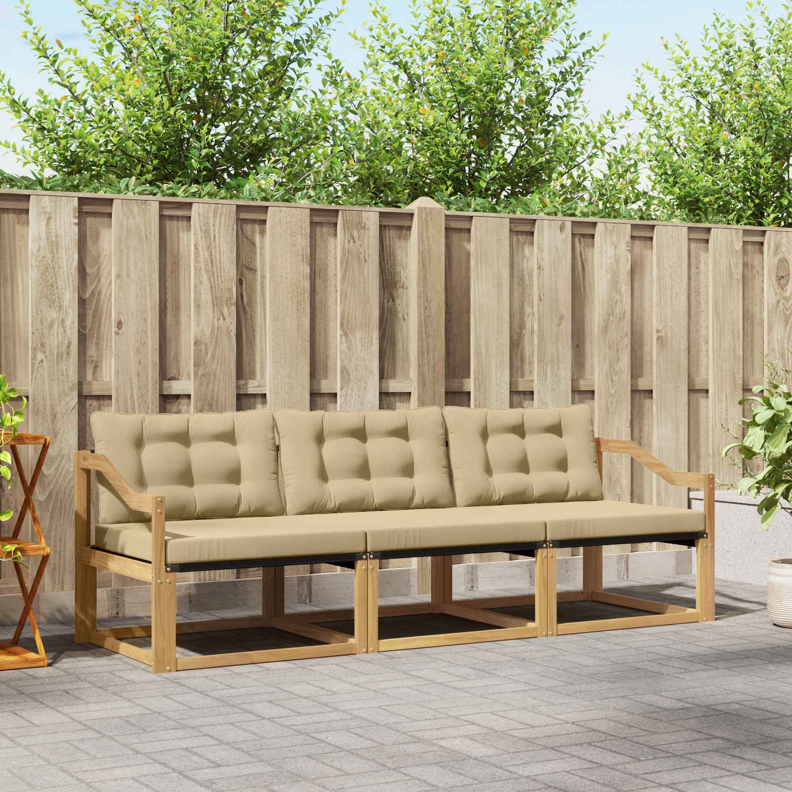 Buiten bankenset met kussen 3 pcs Wit en Beige is nu te koop bij PeponiXL, paradijselijk wonen!