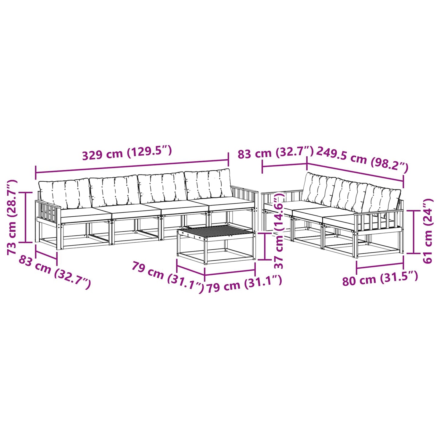 Buiten bankenset 8 pcs Wit en Lichtgrijs