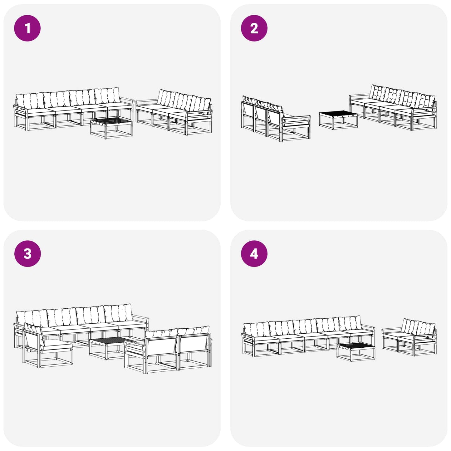 Buiten bankenset 8 pcs Wit en zwart