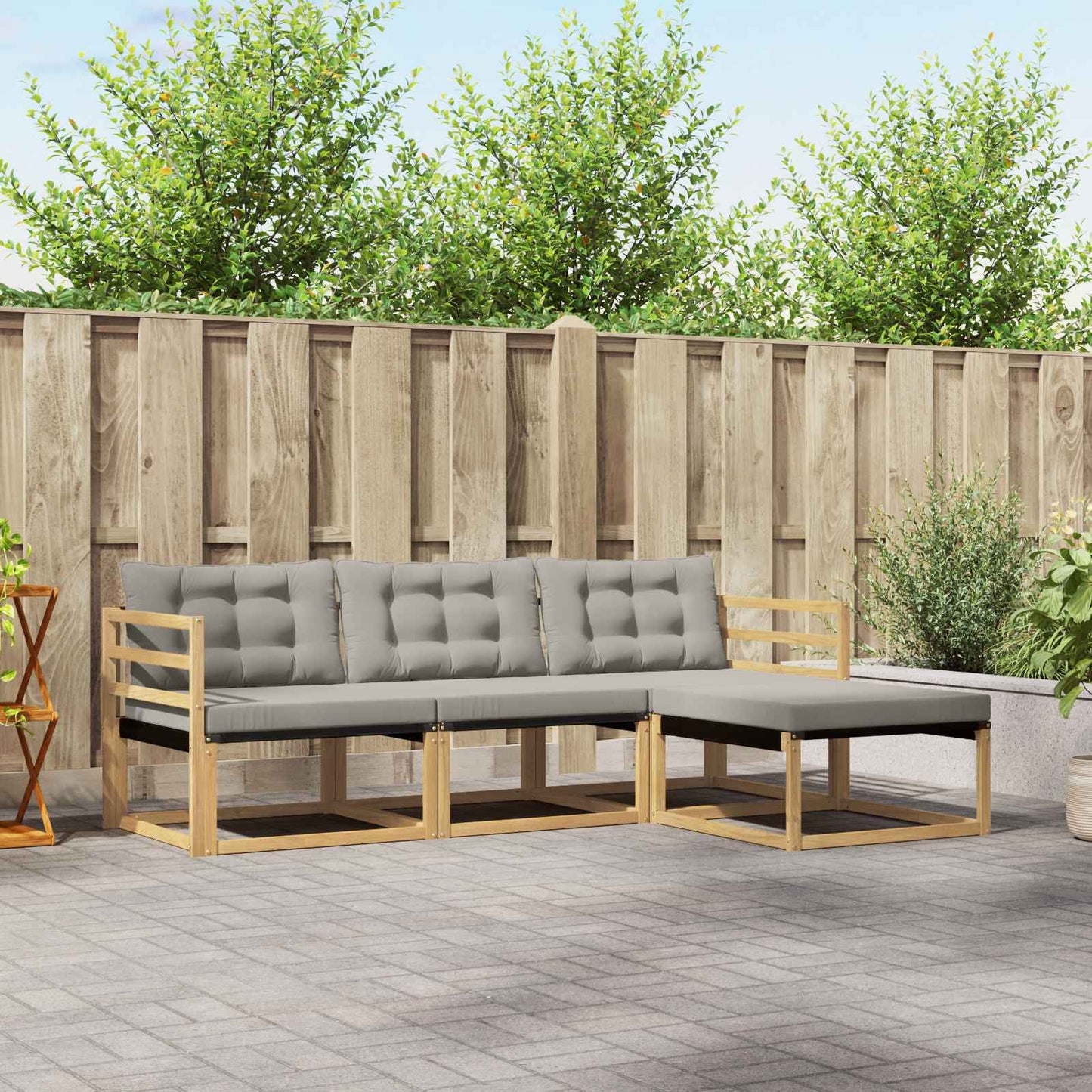 Buiten bankenset met kussen 4 pcs Wit en Lichtgrijs is nu te koop bij PeponiXL, paradijselijk wonen!