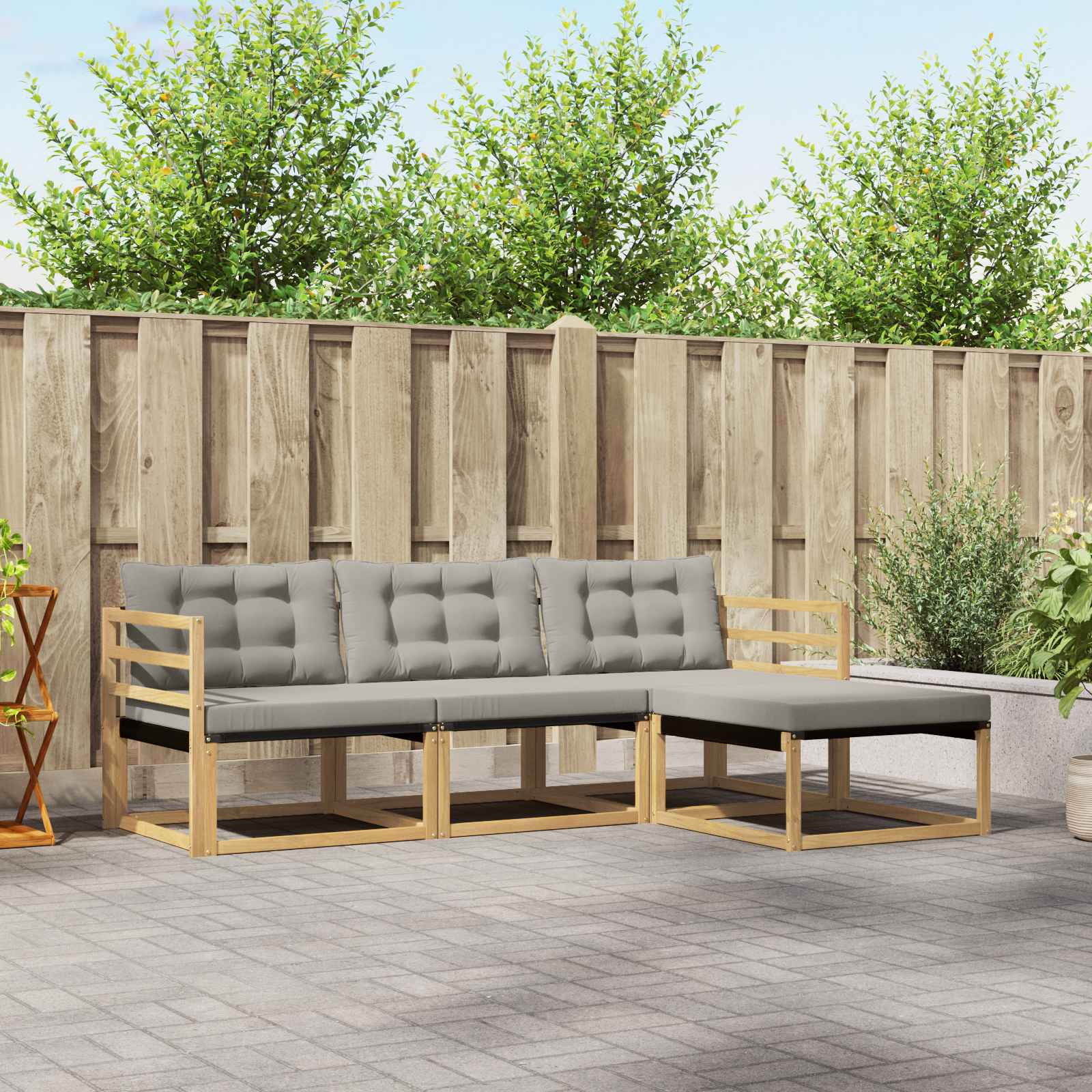 Buiten bankenset met kussen 4 pcs Wit en Lichtgrijs is nu te koop bij PeponiXL, paradijselijk wonen!