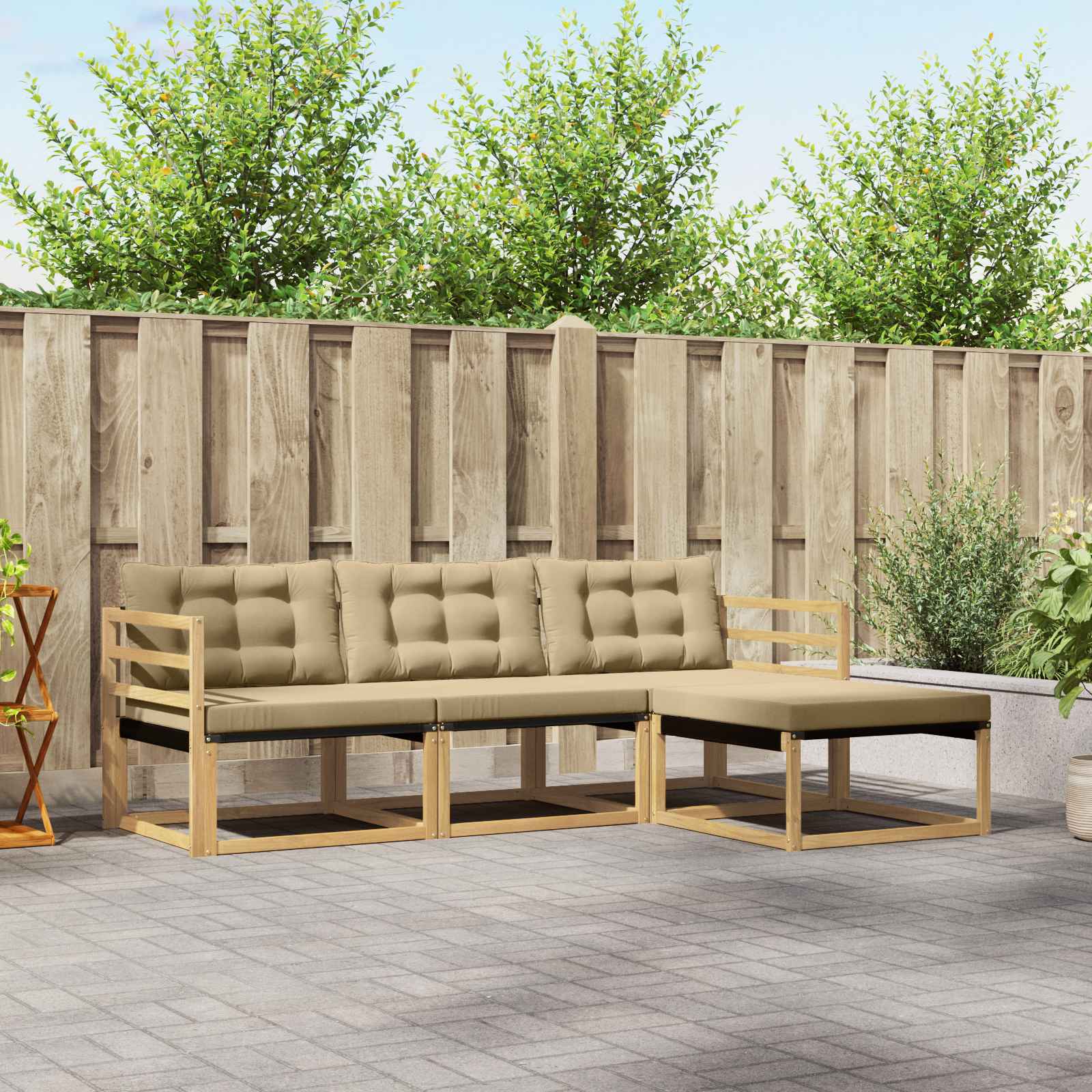 Buiten bankenset met kussen 4 pcs Wit en Beige is nu te koop bij PeponiXL, paradijselijk wonen!