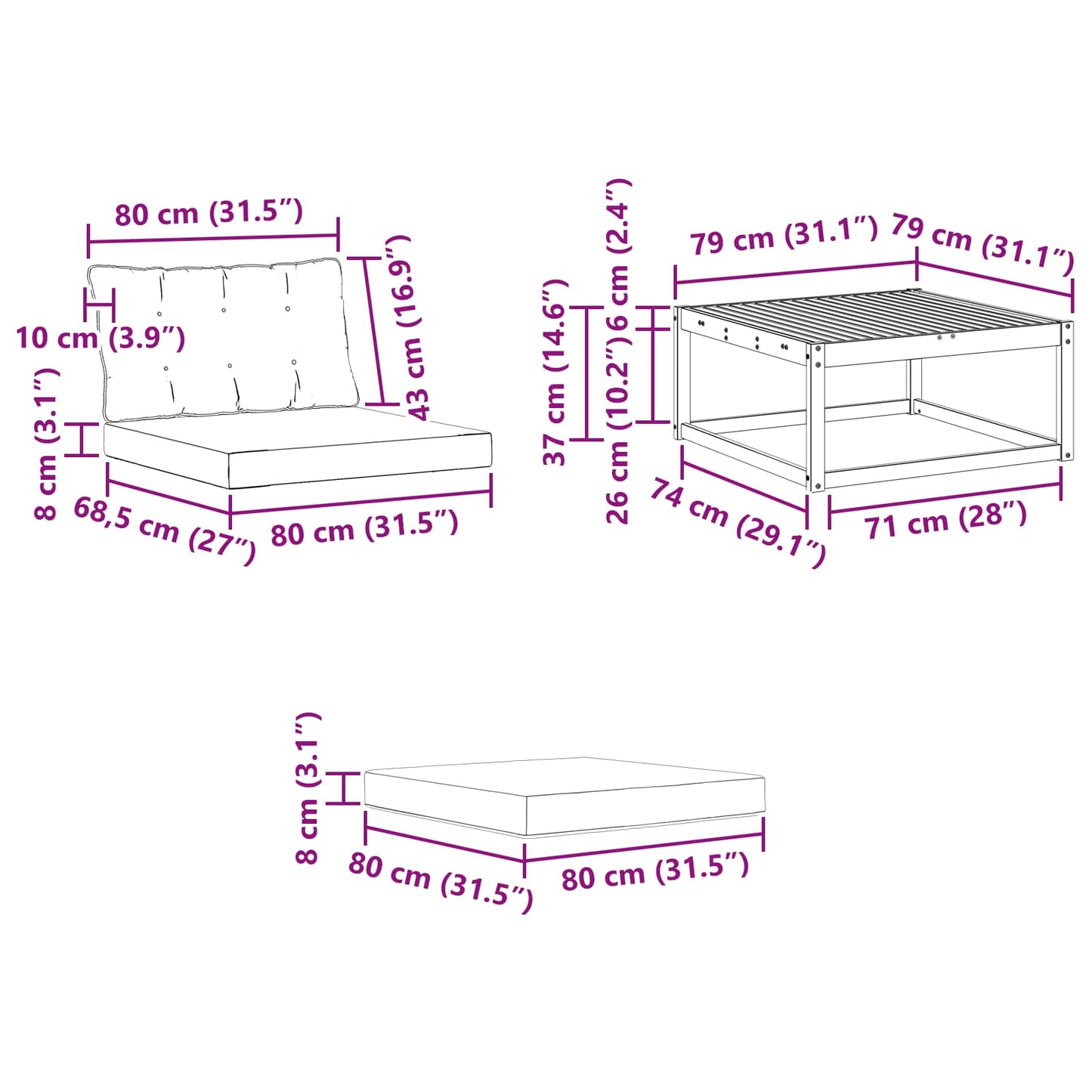 Buiten bankenset met kussen 4 pcs Wit en Beige is nu te koop bij PeponiXL, paradijselijk wonen!