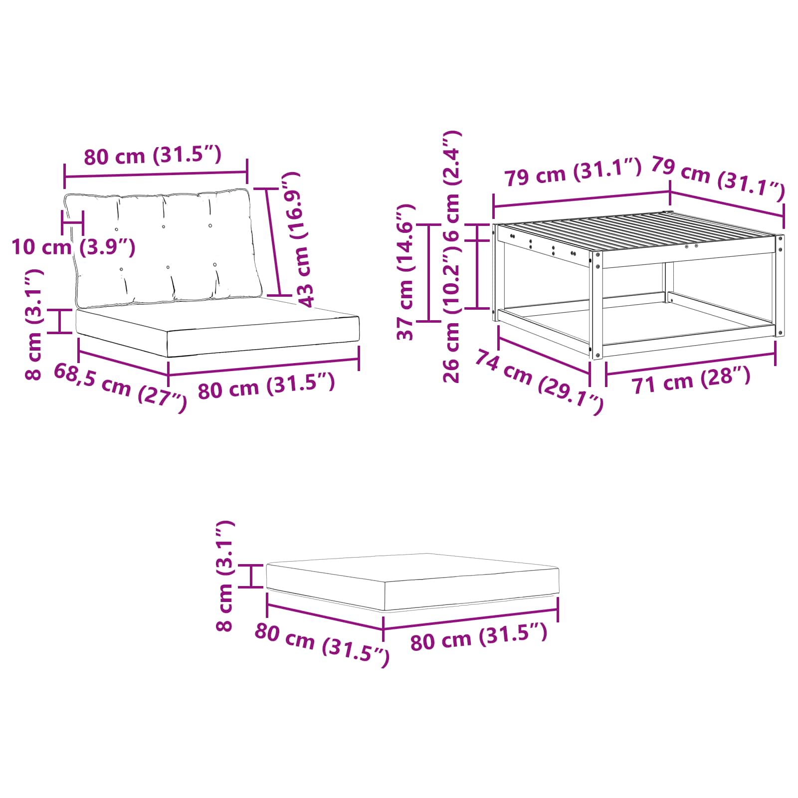 Buiten bankenset met kussen 4 pcs Wit en Beige is nu te koop bij PeponiXL, paradijselijk wonen!