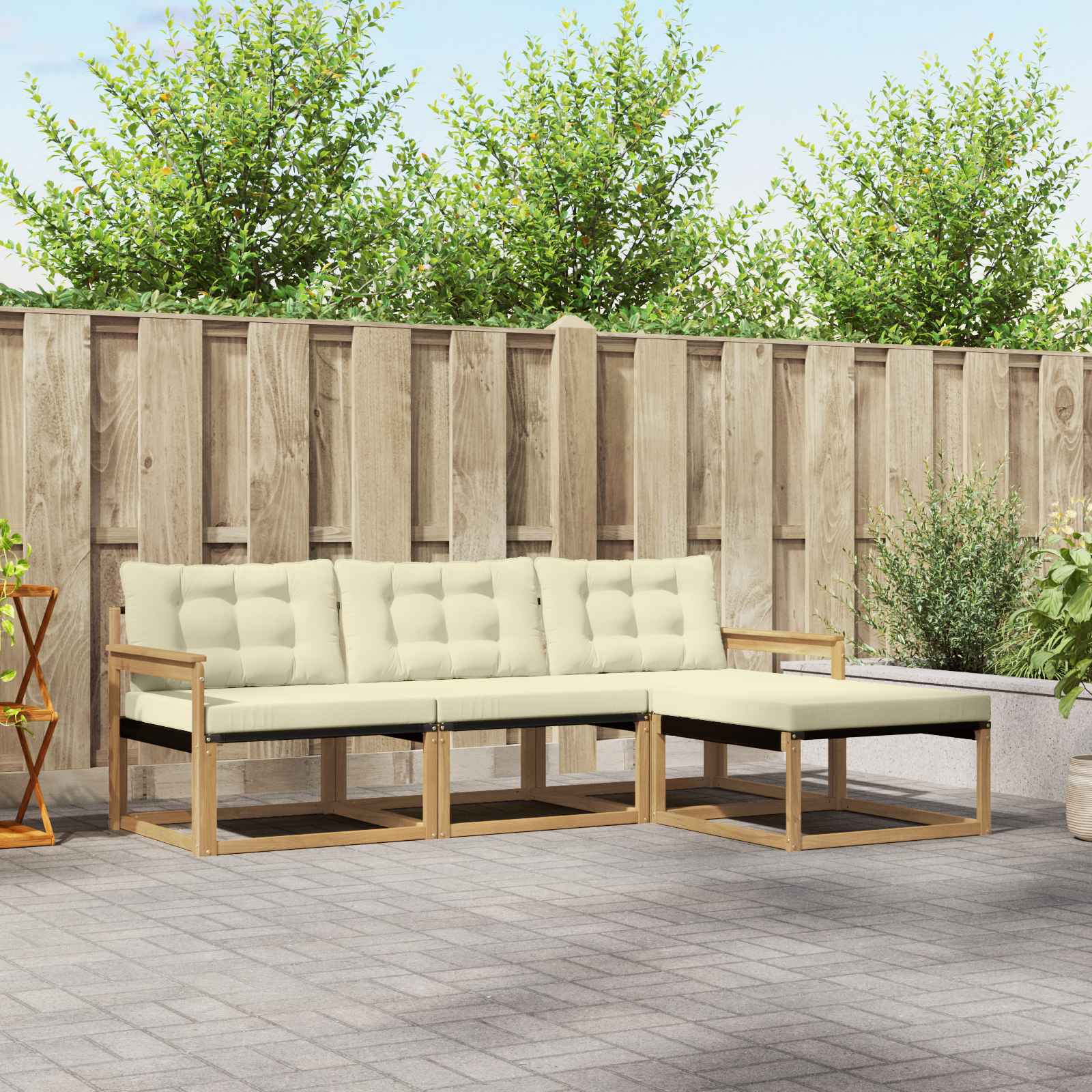 Buiten bankenset met kussen 4 pcs Wit en crèmekleurig is nu te koop bij PeponiXL, paradijselijk wonen!