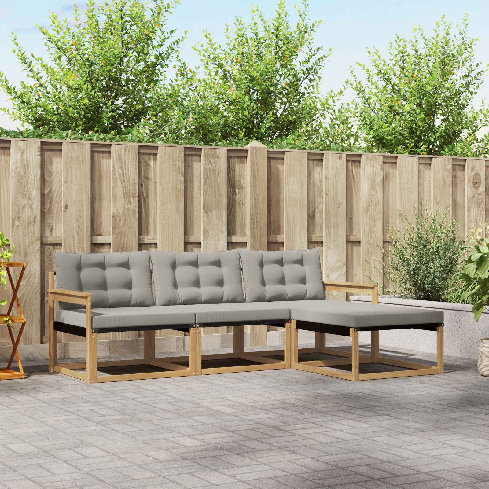 Buiten bankenset met kussen 4 pcs Wit en Lichtgrijs is nu te koop bij PeponiXL, paradijselijk wonen!