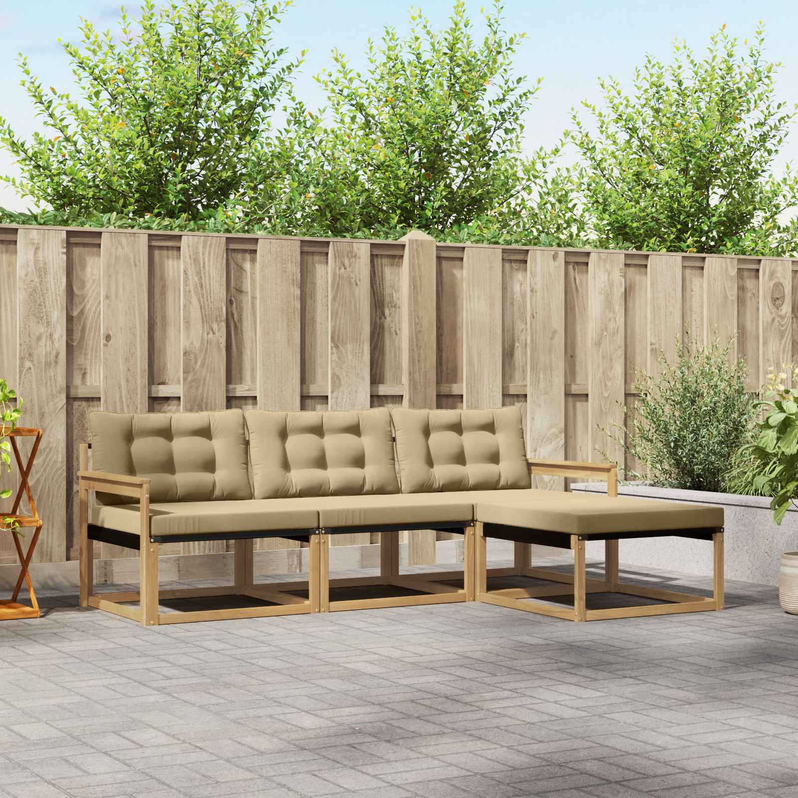 Buiten bankenset met kussen 4 pcs Wit en Beige is nu te koop bij PeponiXL, paradijselijk wonen!