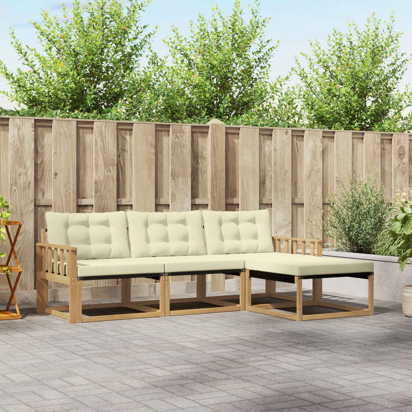 Buiten bankenset met kussen 4 pcs Wit en crèmekleurig is nu te koop bij PeponiXL, paradijselijk wonen!