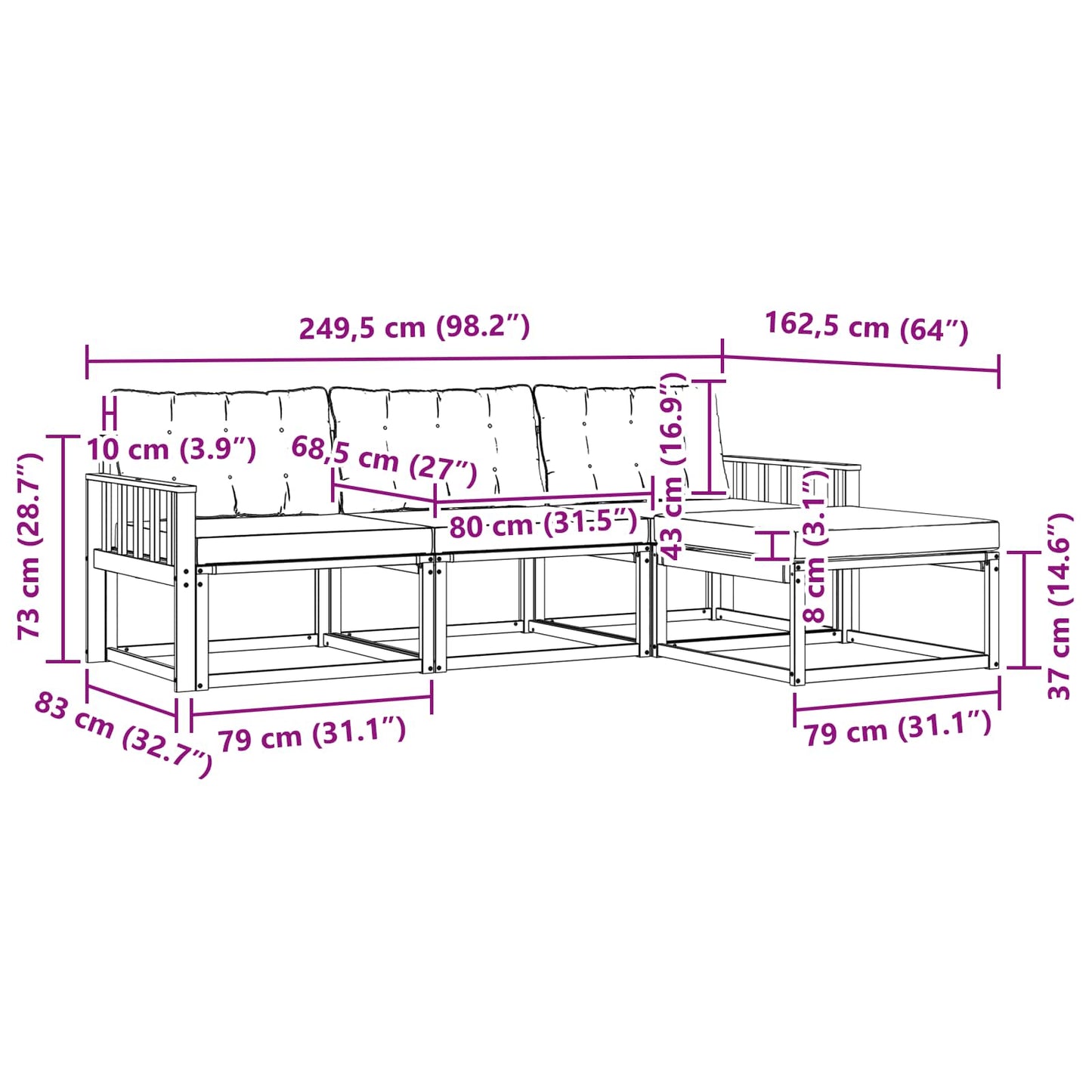 Buiten bankenset met kussen 4 pcs Wit en zwart is nu te koop bij PeponiXL, paradijselijk wonen!