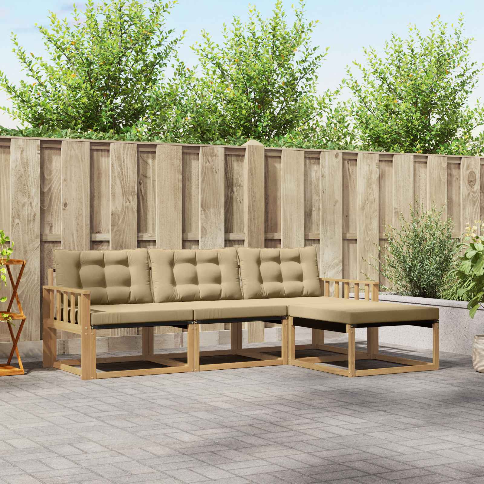 Buiten bankenset met kussen 4 pcs Wit en Beige is nu te koop bij PeponiXL, paradijselijk wonen!