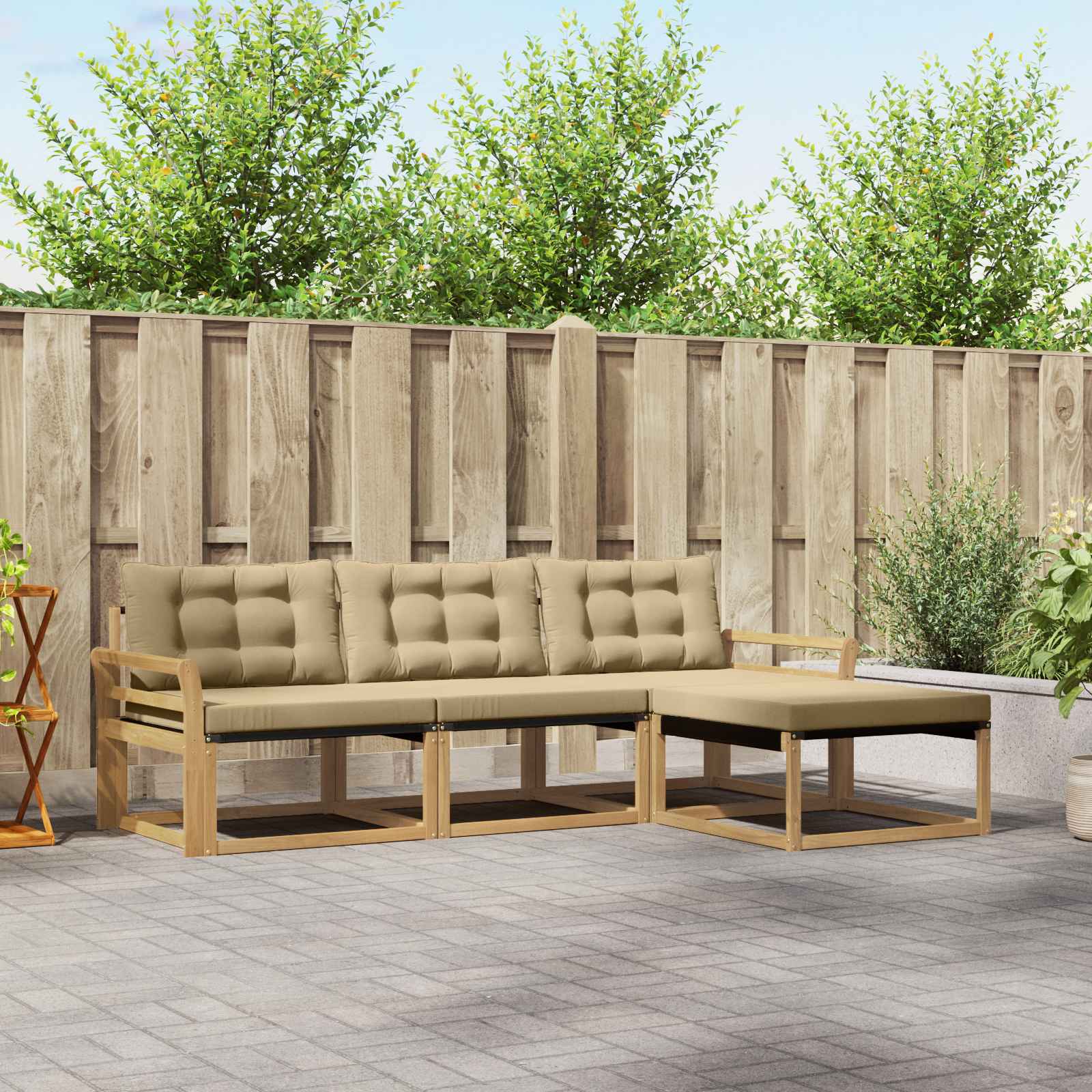Buiten bankenset met kussen 4 pcs Wit en Beige is nu te koop bij PeponiXL, paradijselijk wonen!