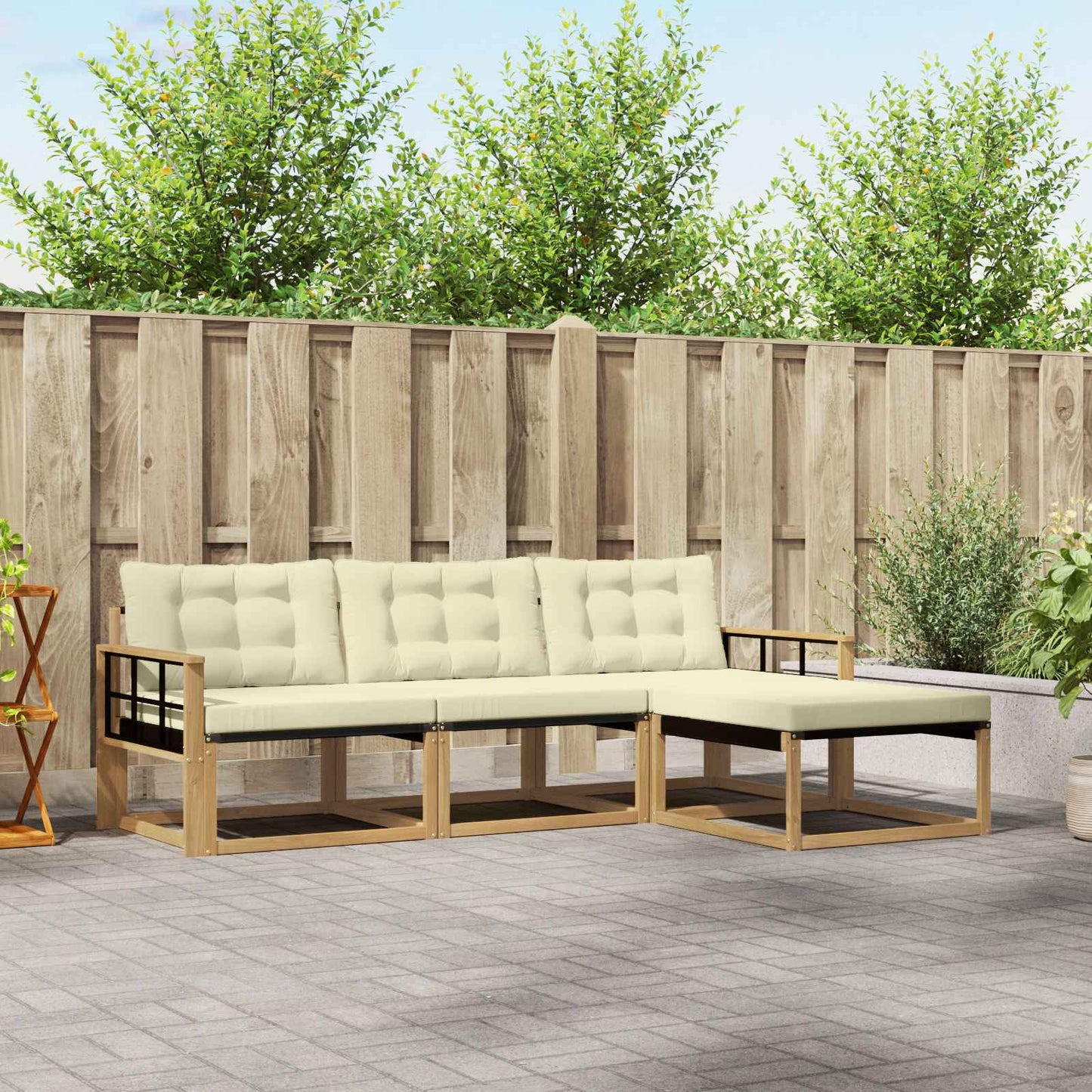 Buiten bankenset met kussen 4 pcs Wit en crèmekleurig is nu te koop bij PeponiXL, paradijselijk wonen!