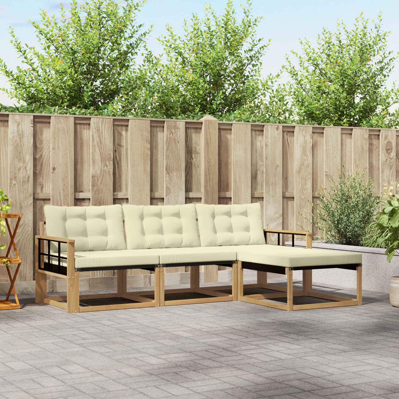 Buiten bankenset met kussen 4 pcs Wit en crèmekleurig is nu te koop bij PeponiXL, paradijselijk wonen!