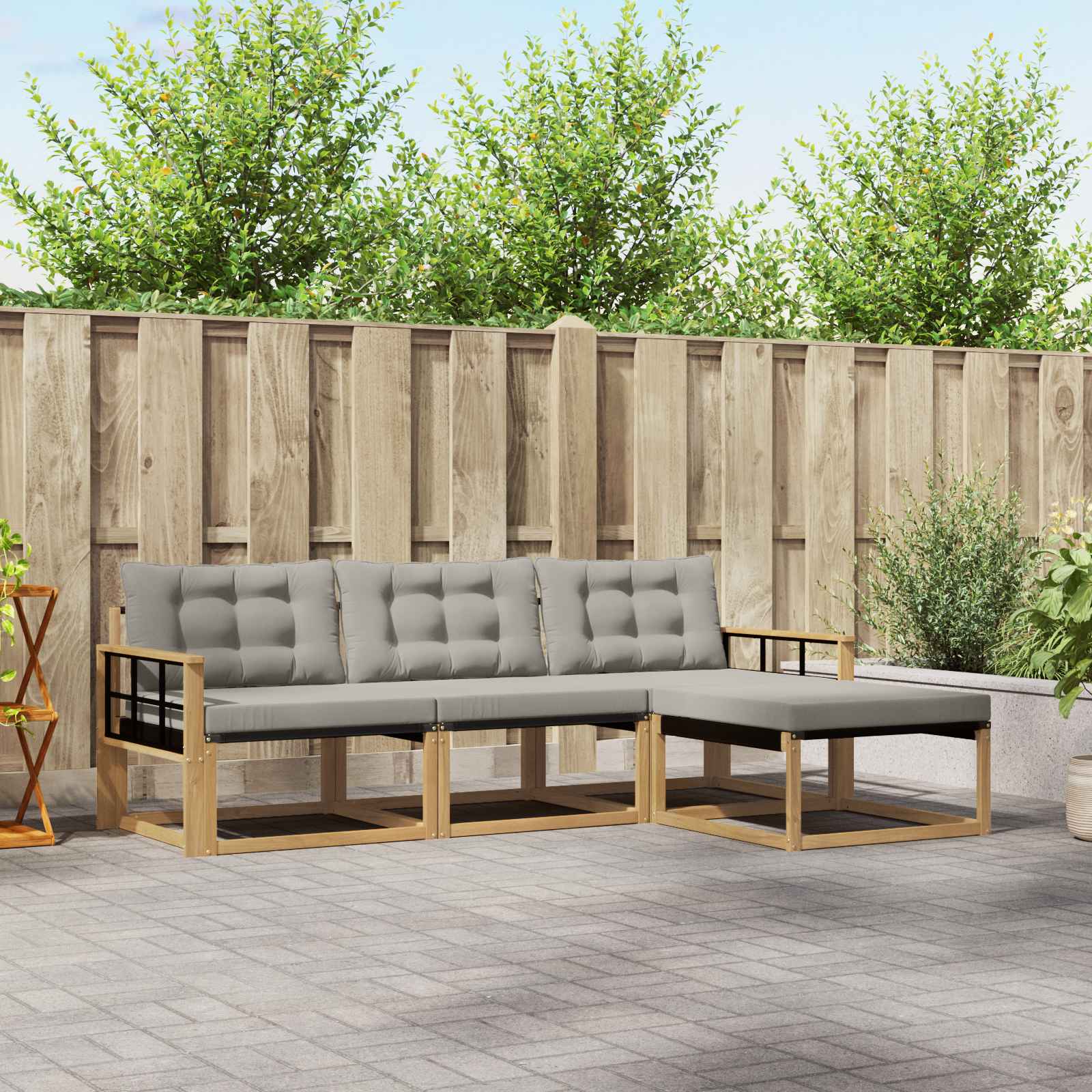 Buiten bankenset met kussen 4 pcs Wit en Lichtgrijs is nu te koop bij PeponiXL, paradijselijk wonen!