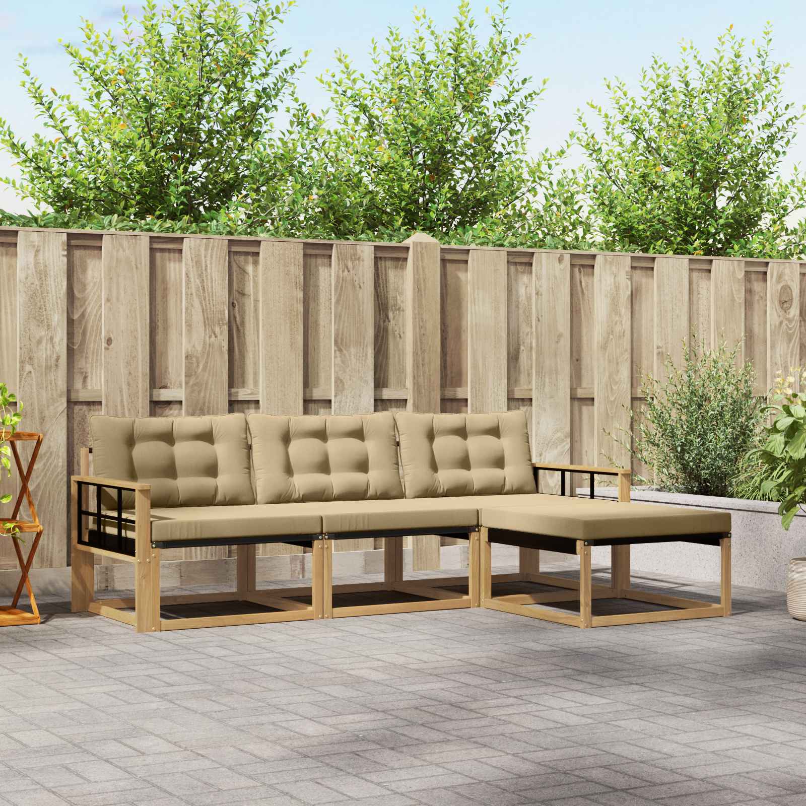 Buiten bankenset met kussen 4 pcs Wit en Beige is nu te koop bij PeponiXL, paradijselijk wonen!