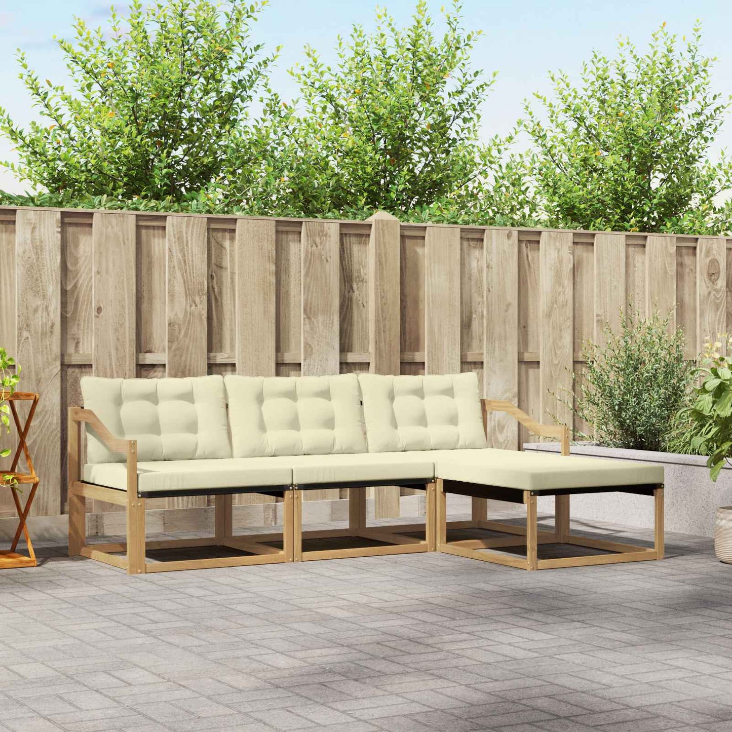 Buiten bankenset met kussen 4 pcs Wit en crèmekleurig is nu te koop bij PeponiXL, paradijselijk wonen!