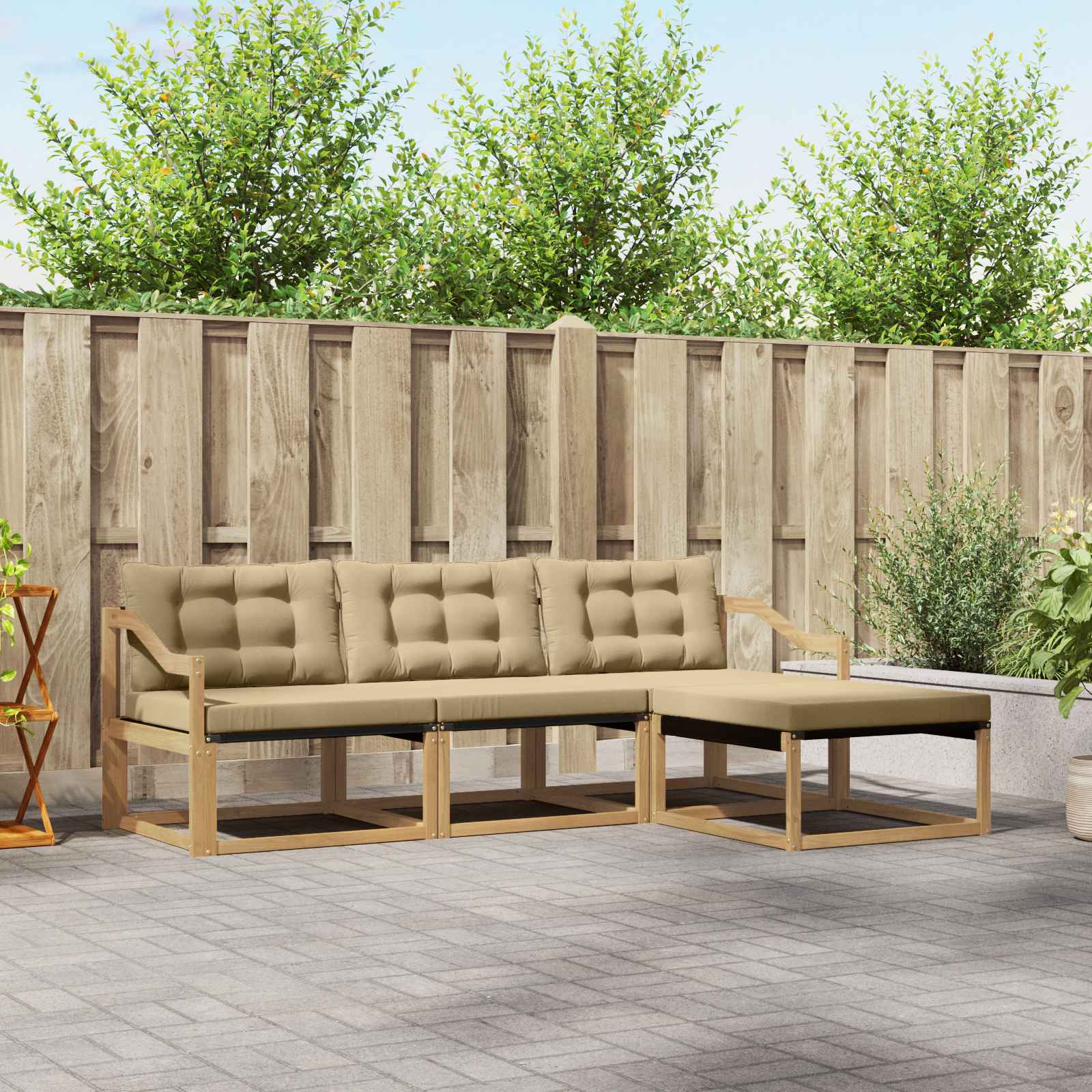 Buiten bankenset met kussen 4 pcs Wit en Beige is nu te koop bij PeponiXL, paradijselijk wonen!