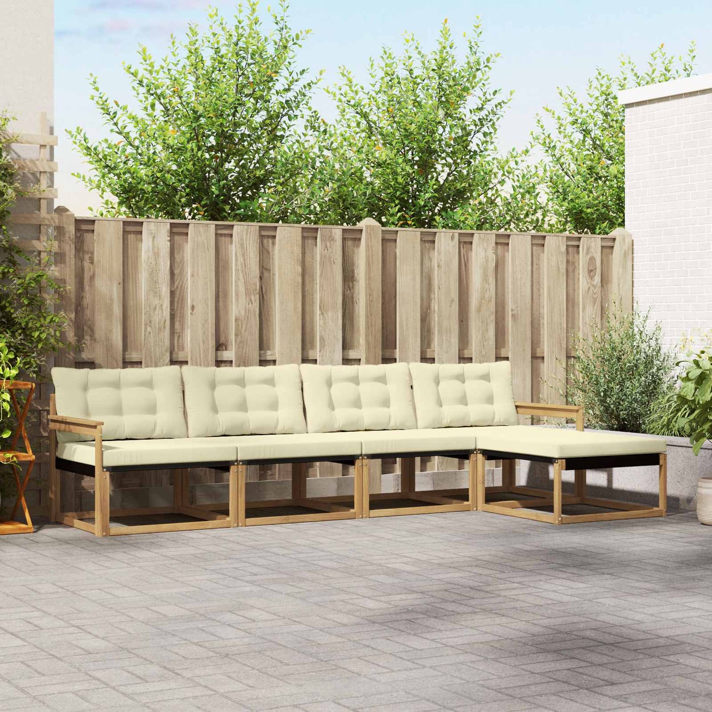 Buiten bankenset met kussen 5 pcs Wit en crèmekleurig is nu te koop bij PeponiXL, paradijselijk wonen!