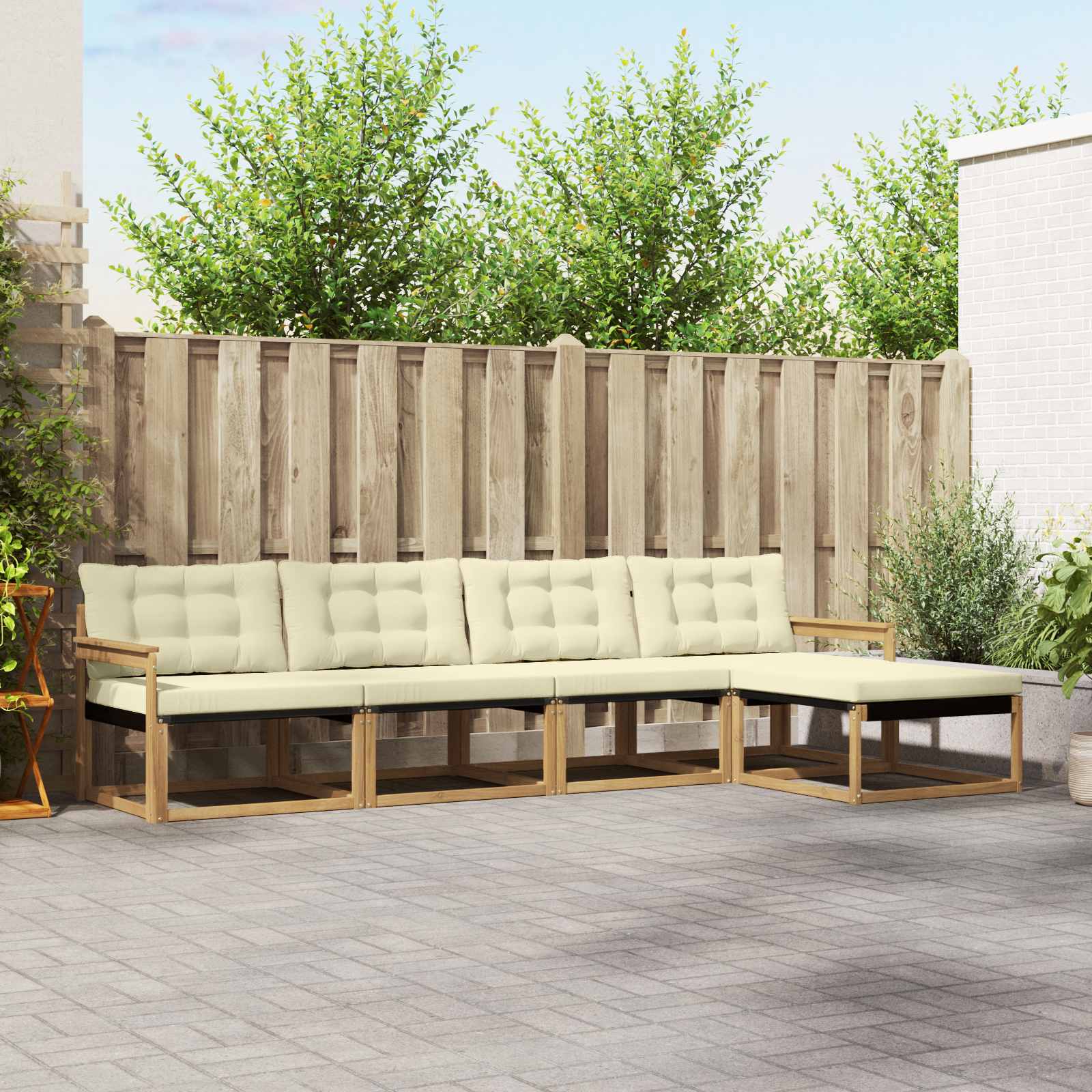 Buiten bankenset met kussen 5 pcs Wit en crèmekleurig is nu te koop bij PeponiXL, paradijselijk wonen!