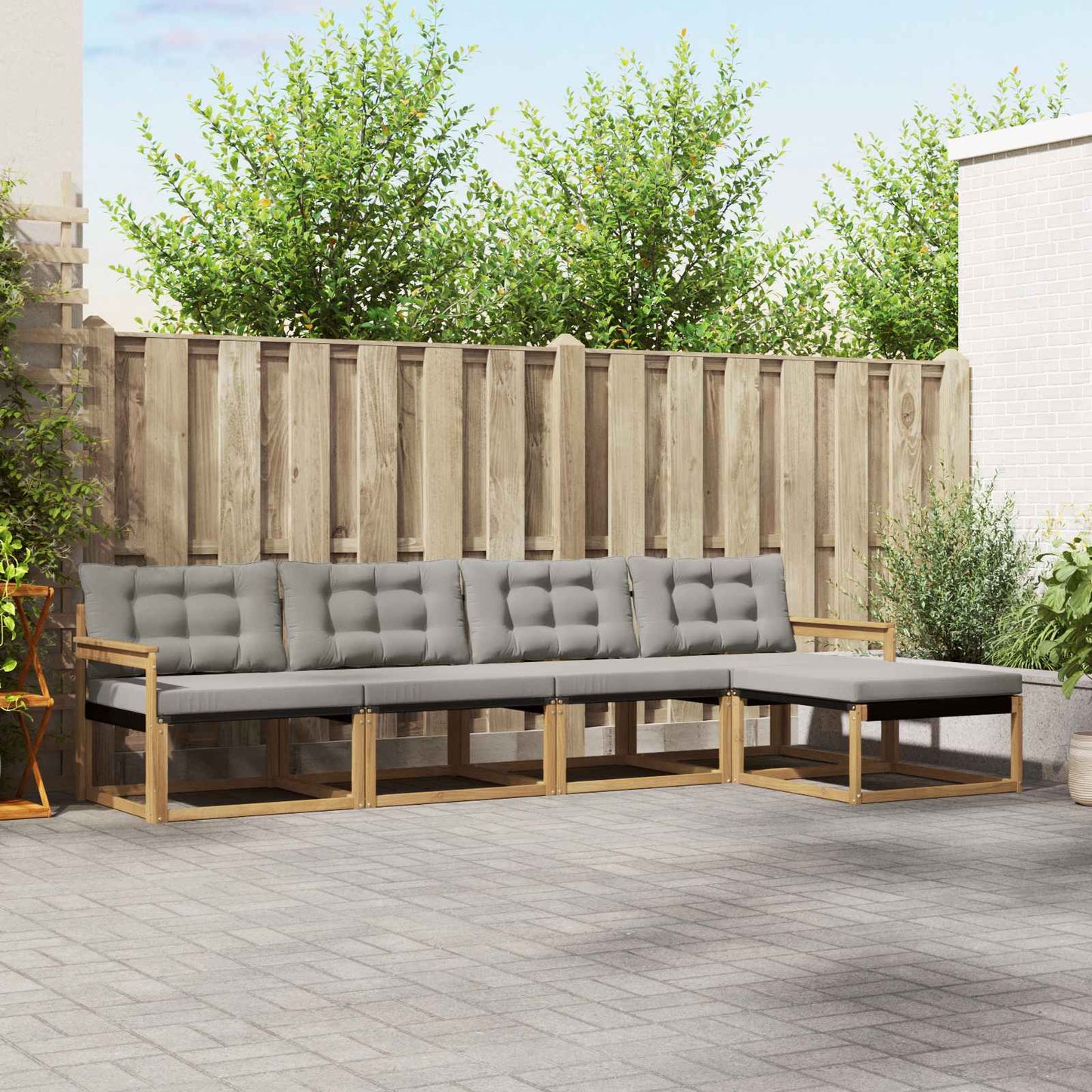 Buiten bankenset met kussen 5 pcs Wit en Lichtgrijs is nu te koop bij PeponiXL, paradijselijk wonen!