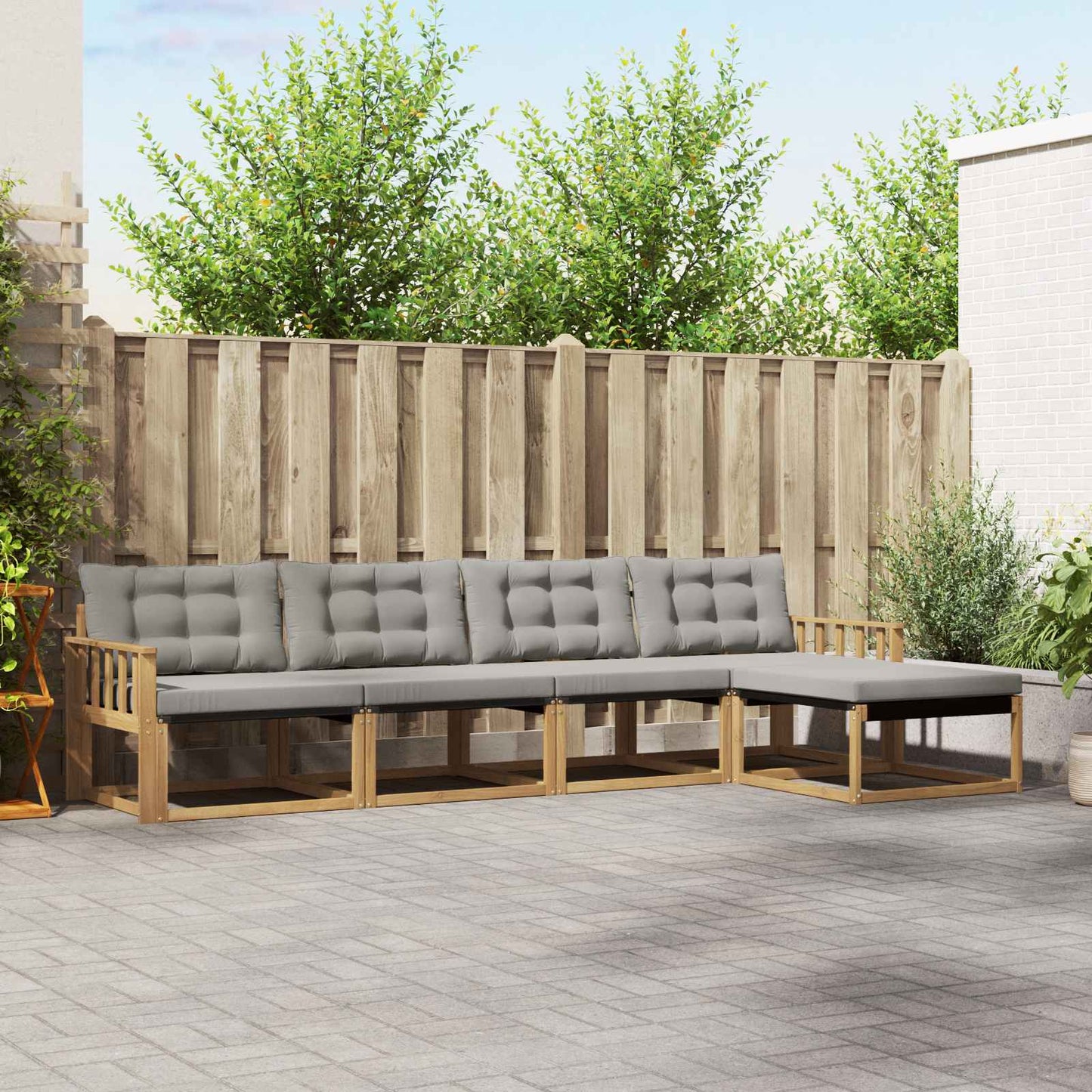 Buiten bankenset met kussen 5 pcs Wit en Lichtgrijs is nu te koop bij PeponiXL, paradijselijk wonen!