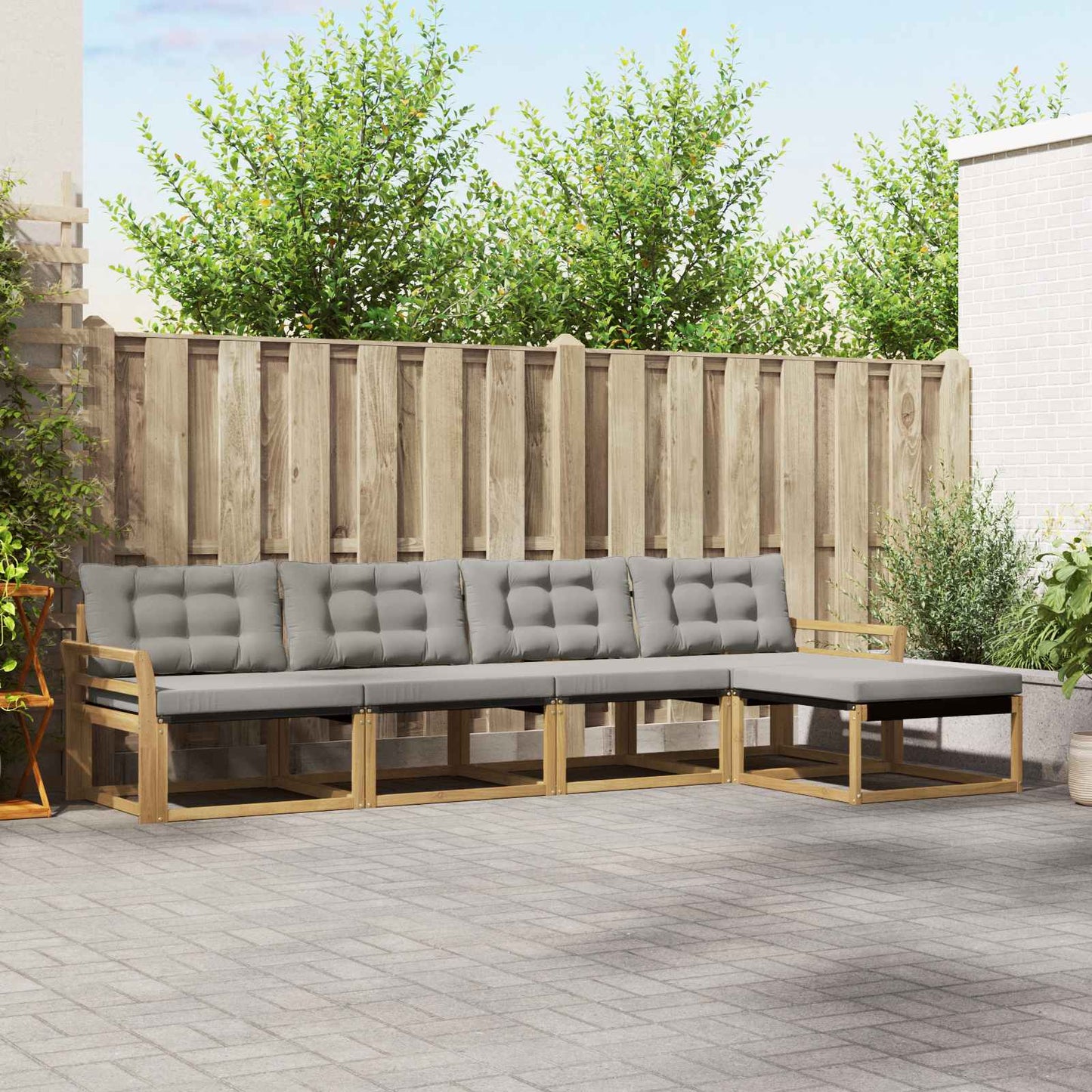 Buiten bankenset met kussen 5 pcs Wit en Lichtgrijs is nu te koop bij PeponiXL, paradijselijk wonen!
