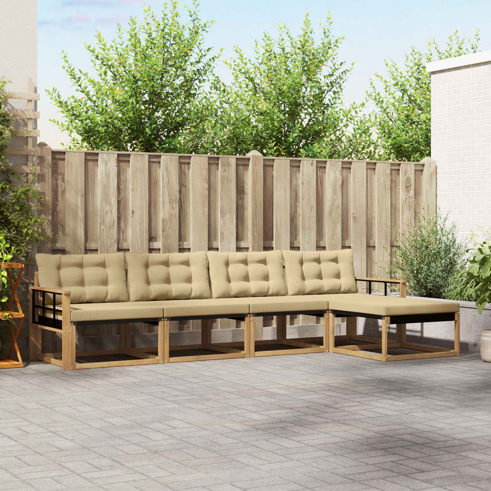 Buiten bankenset met kussen 5 pcs Wit en Beige is nu te koop bij PeponiXL, paradijselijk wonen!