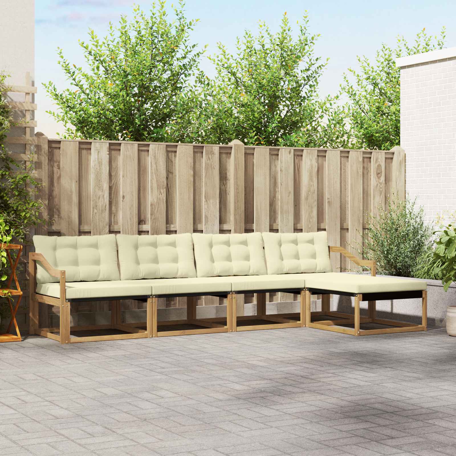 Buiten bankenset met kussen 5 pcs Wit en crèmekleurig is nu te koop bij PeponiXL, paradijselijk wonen!