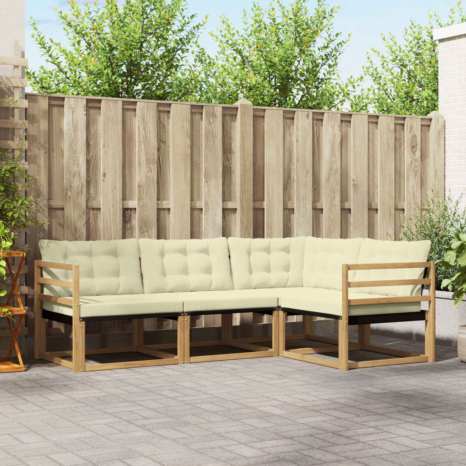 Buiten bankenset met kussen 4 pcs Wit en crèmekleurig is nu te koop bij PeponiXL, paradijselijk wonen!