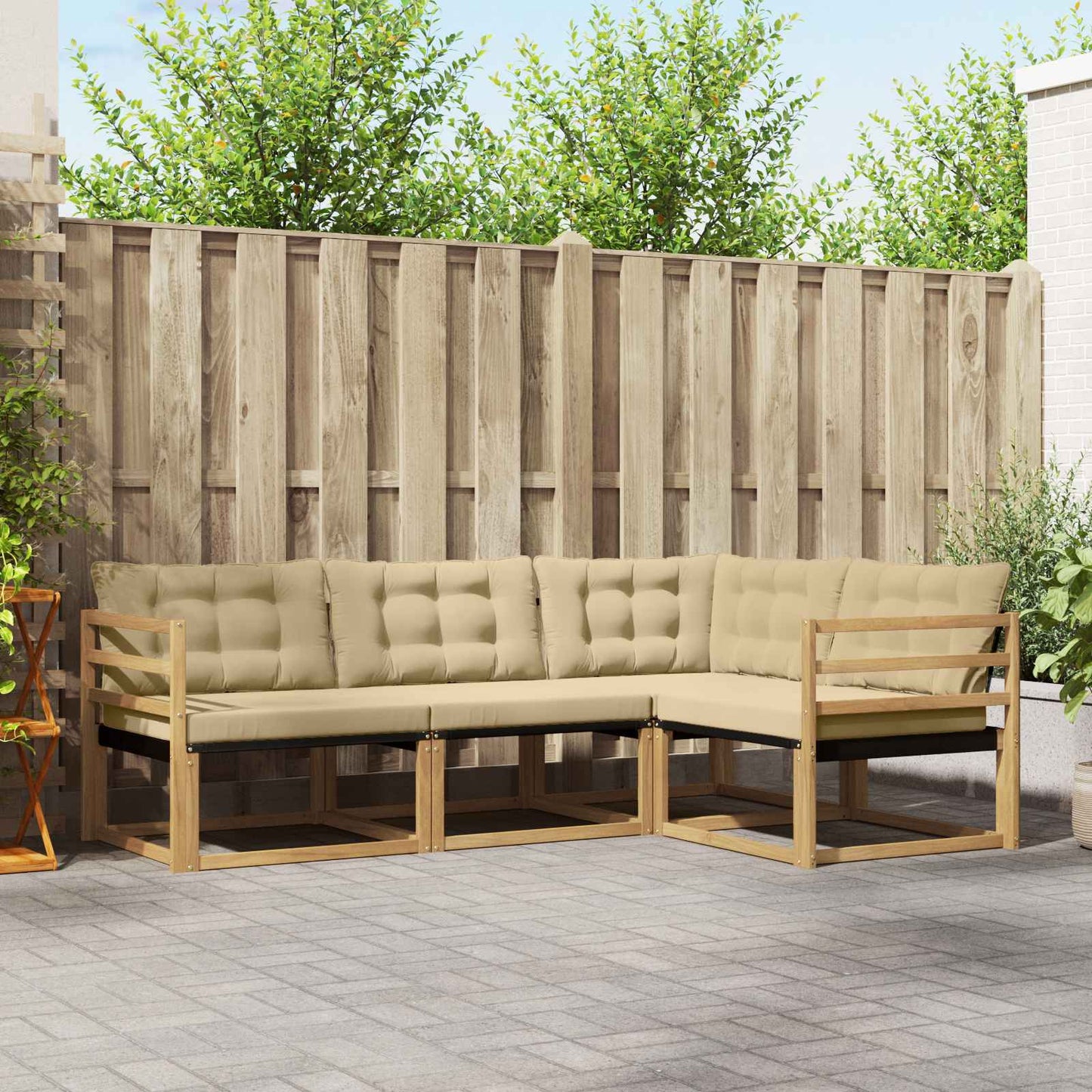Buiten bankenset met kussen 4 pcs Wit en Beige is nu te koop bij PeponiXL, paradijselijk wonen!