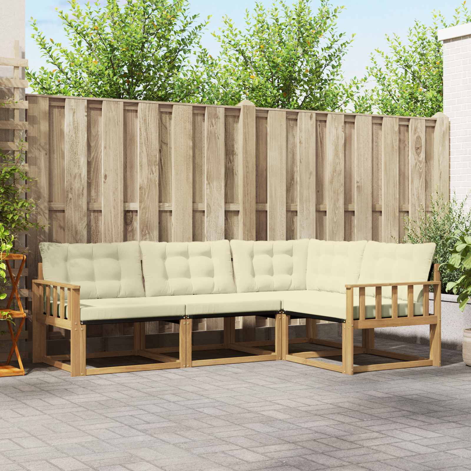 Buiten bankenset met kussen 4 pcs Wit en crèmekleurig is nu te koop bij PeponiXL, paradijselijk wonen!