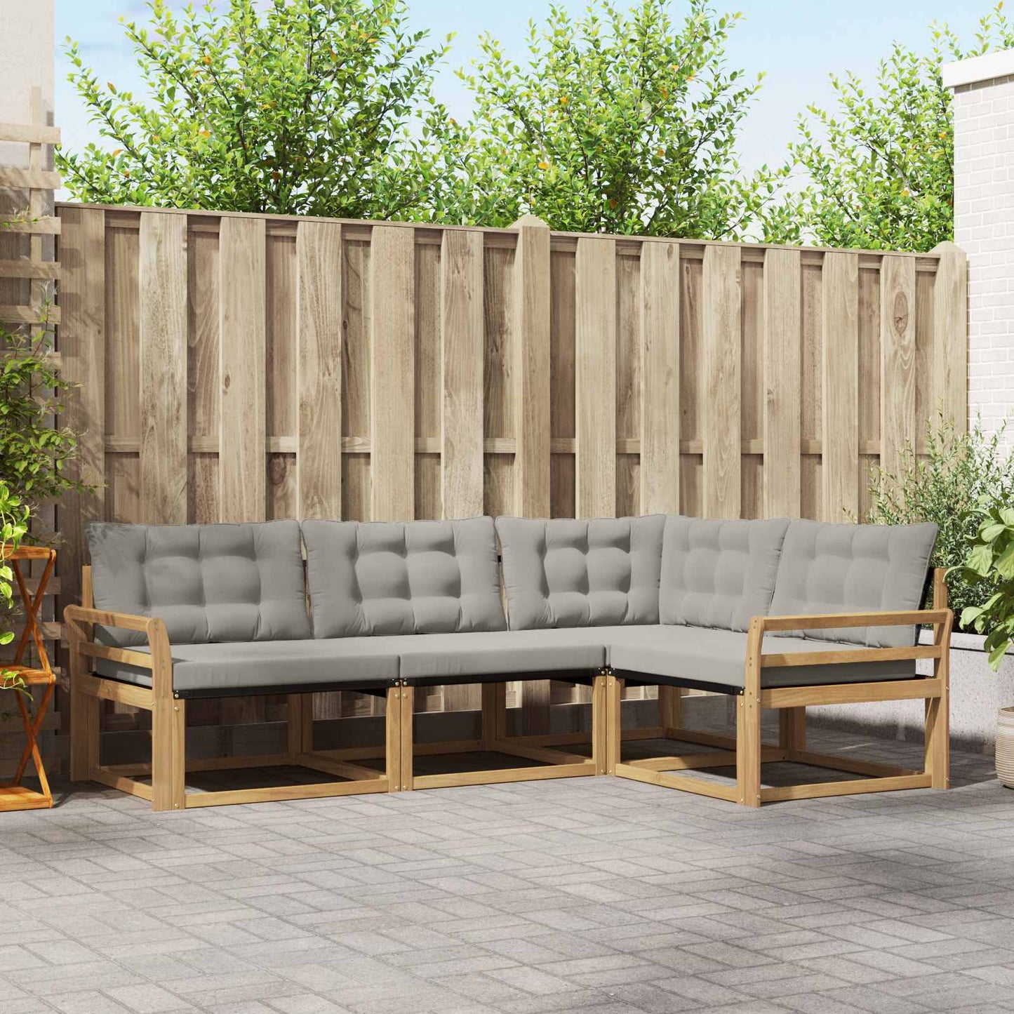 Buiten bankenset met kussen 4 pcs Wit en Lichtgrijs is nu te koop bij PeponiXL, paradijselijk wonen!