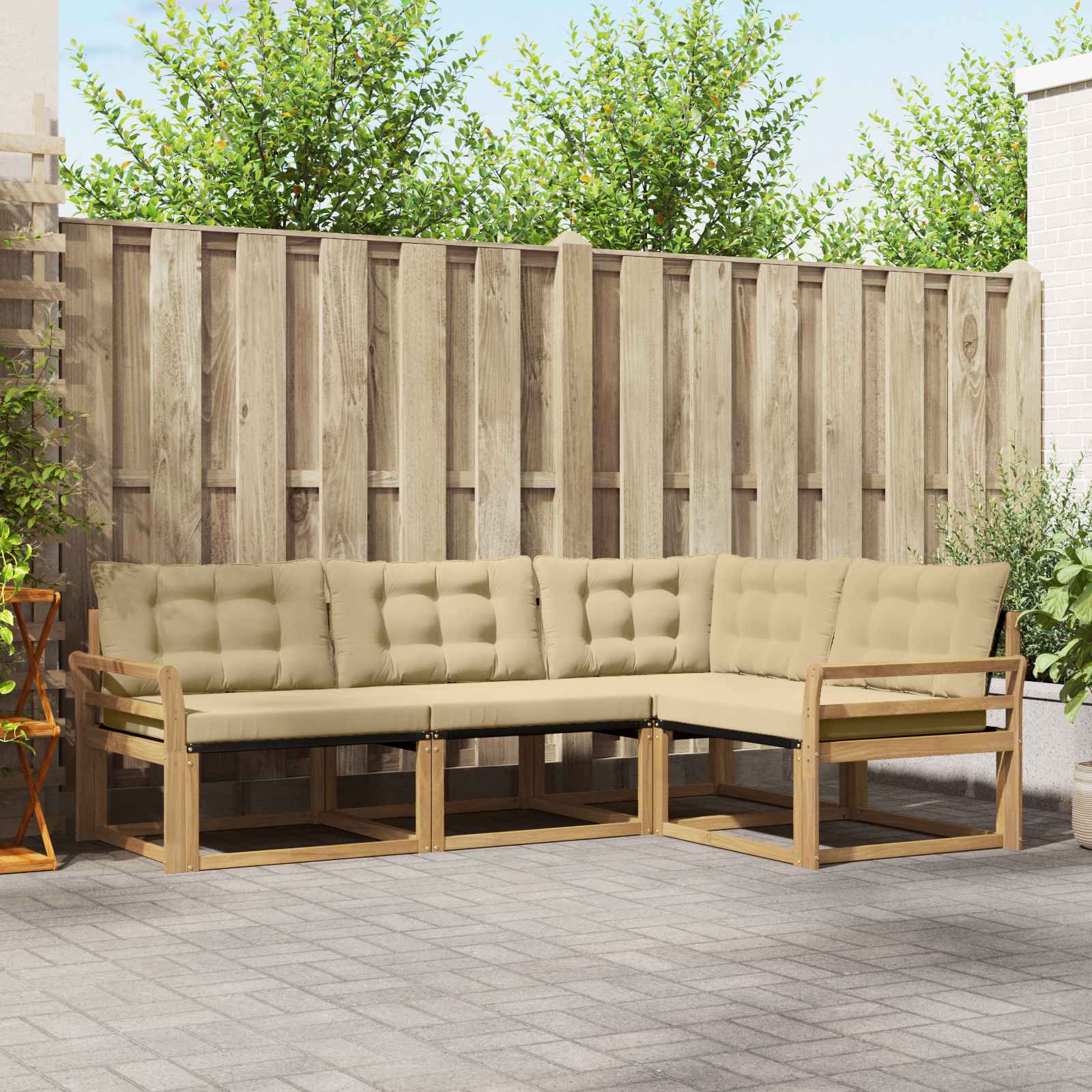 Buiten bankenset met kussen 4 pcs Wit en Beige is nu te koop bij PeponiXL, paradijselijk wonen!