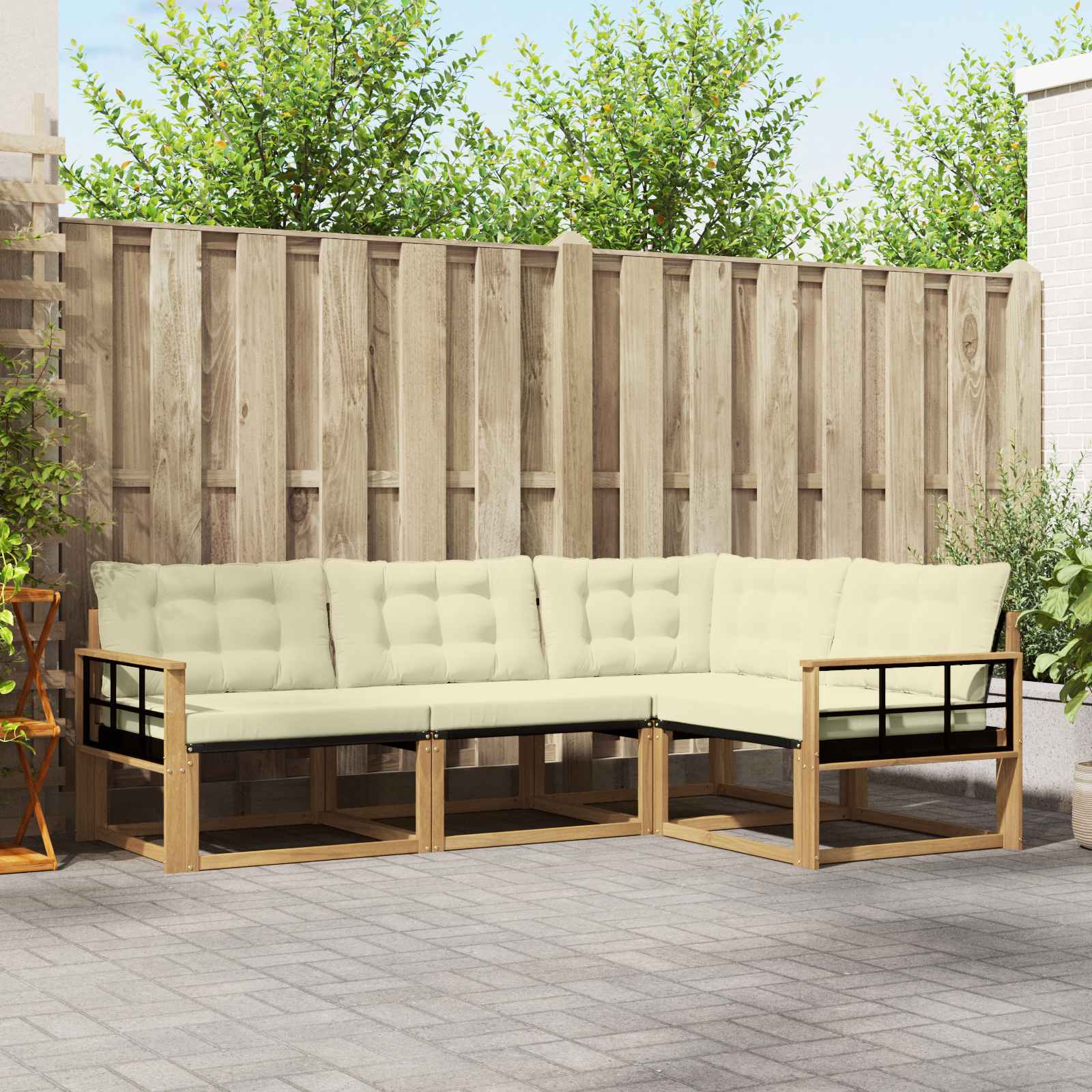 Buiten bankenset met kussen 4 pcs Wit en crèmekleurig is nu te koop bij PeponiXL, paradijselijk wonen!