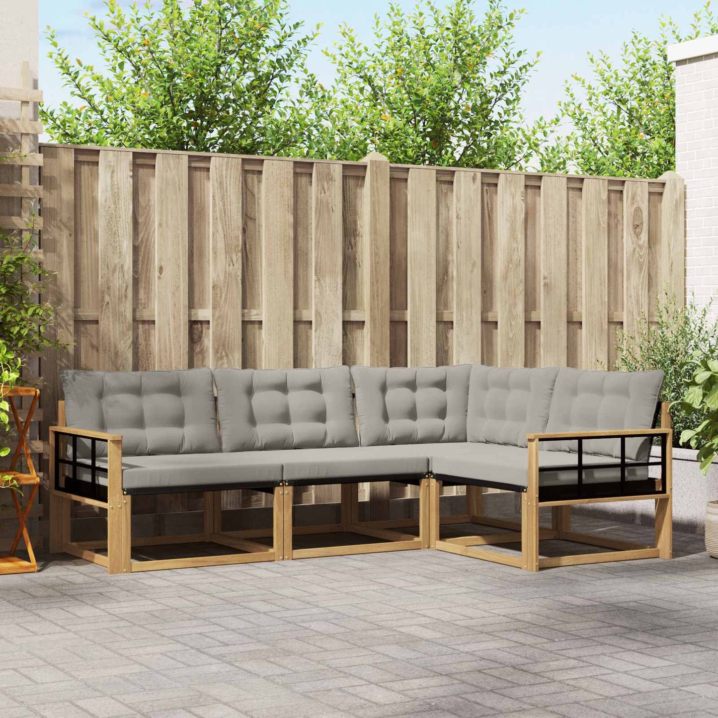 Buiten bankenset met kussen 4 pcs Wit en Lichtgrijs is nu te koop bij PeponiXL, paradijselijk wonen!