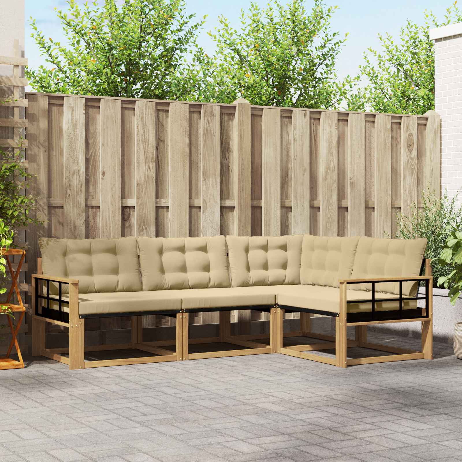 Buiten bankenset met kussen 4 pcs Wit en Beige is nu te koop bij PeponiXL, paradijselijk wonen!