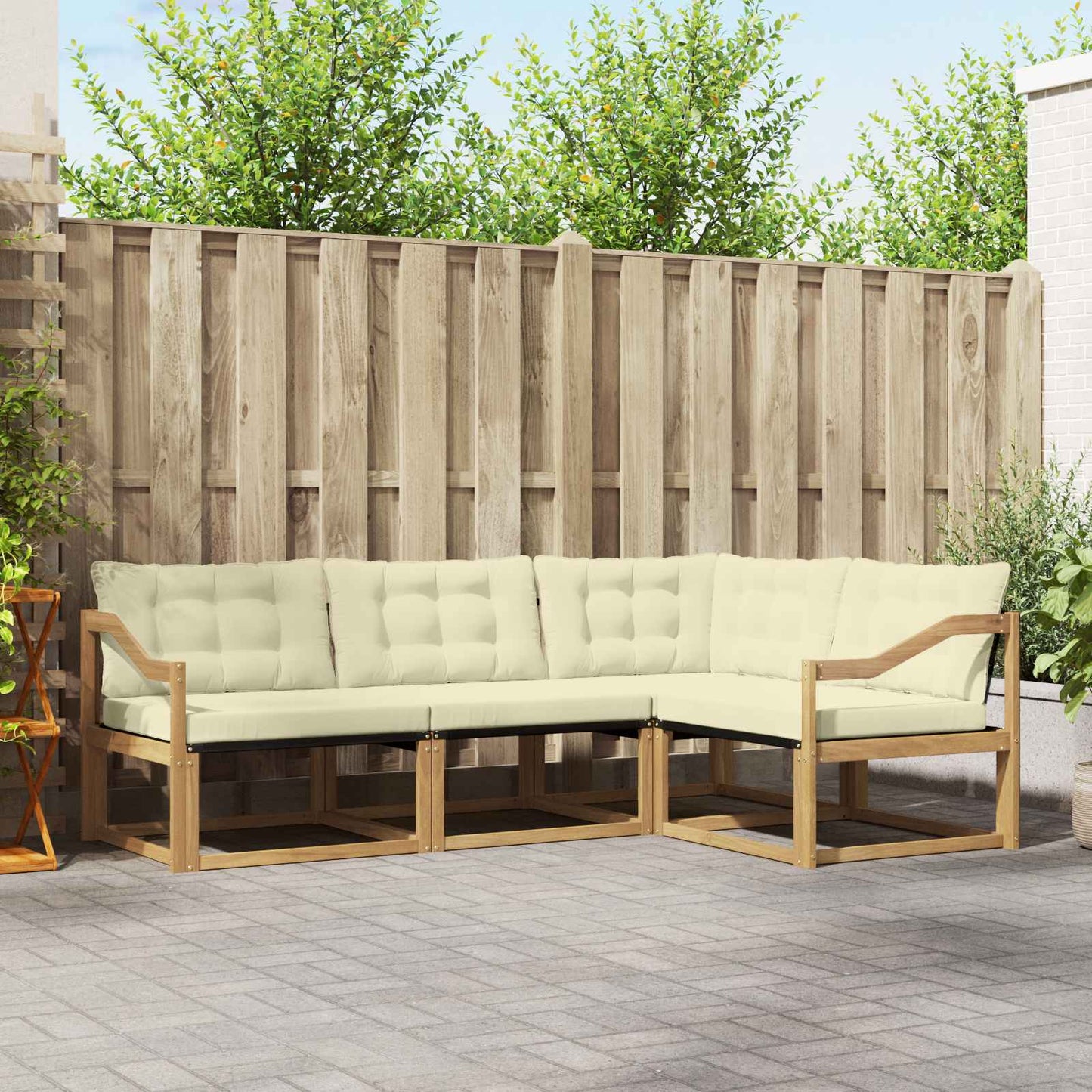Buiten bankenset met kussen 4 pcs Wit en crèmekleurig is nu te koop bij PeponiXL, paradijselijk wonen!