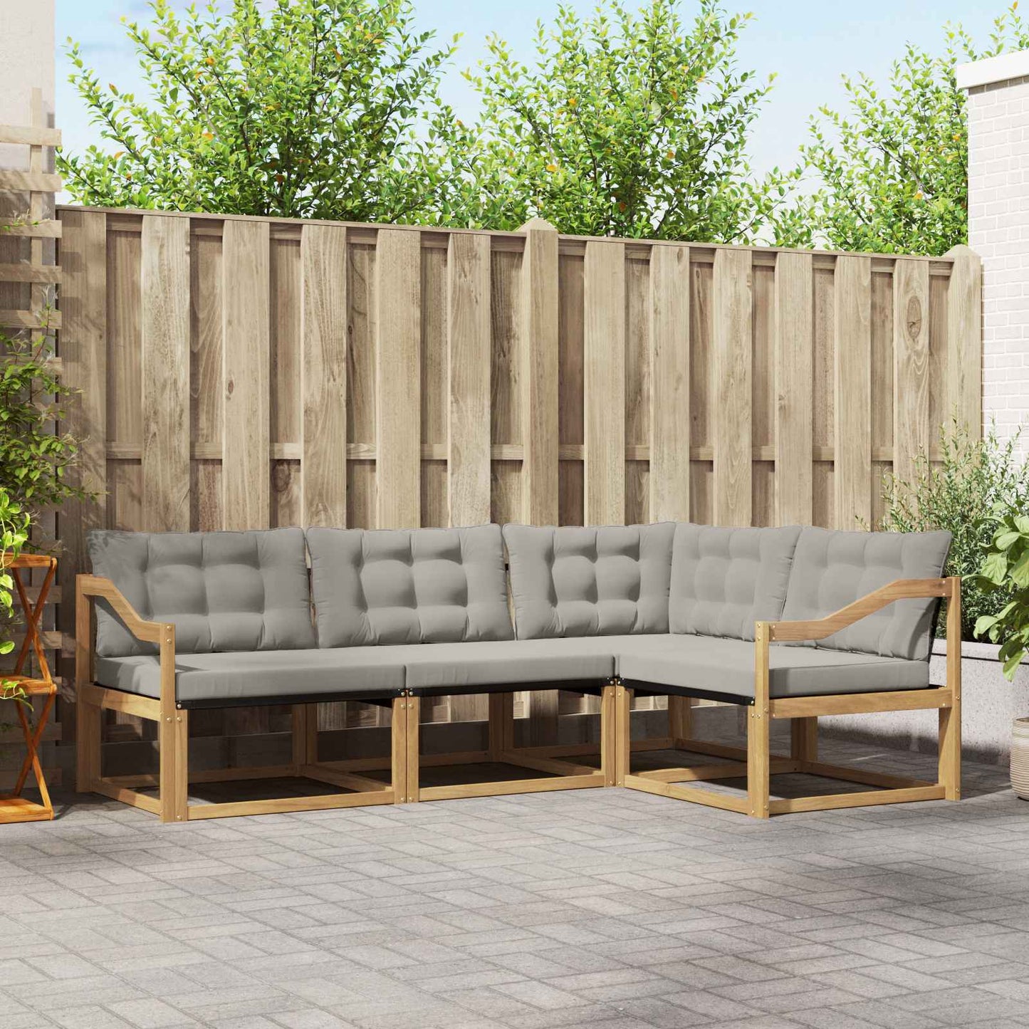 Buiten bankenset met kussen 4 pcs Wit en Lichtgrijs is nu te koop bij PeponiXL, paradijselijk wonen!