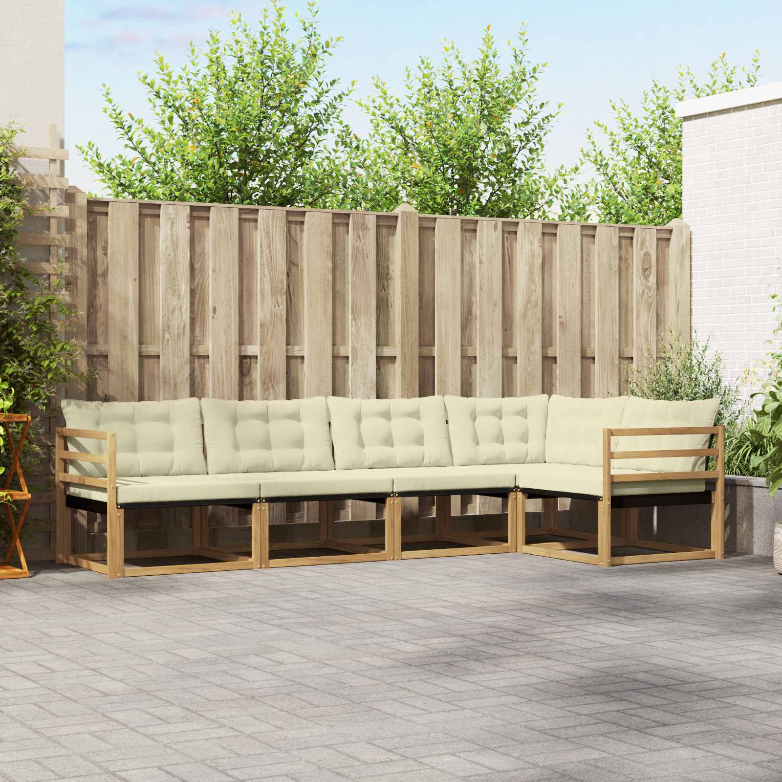 Buiten bankenset met kussen 5 pcs Wit en crèmekleurig is nu te koop bij PeponiXL, paradijselijk wonen!